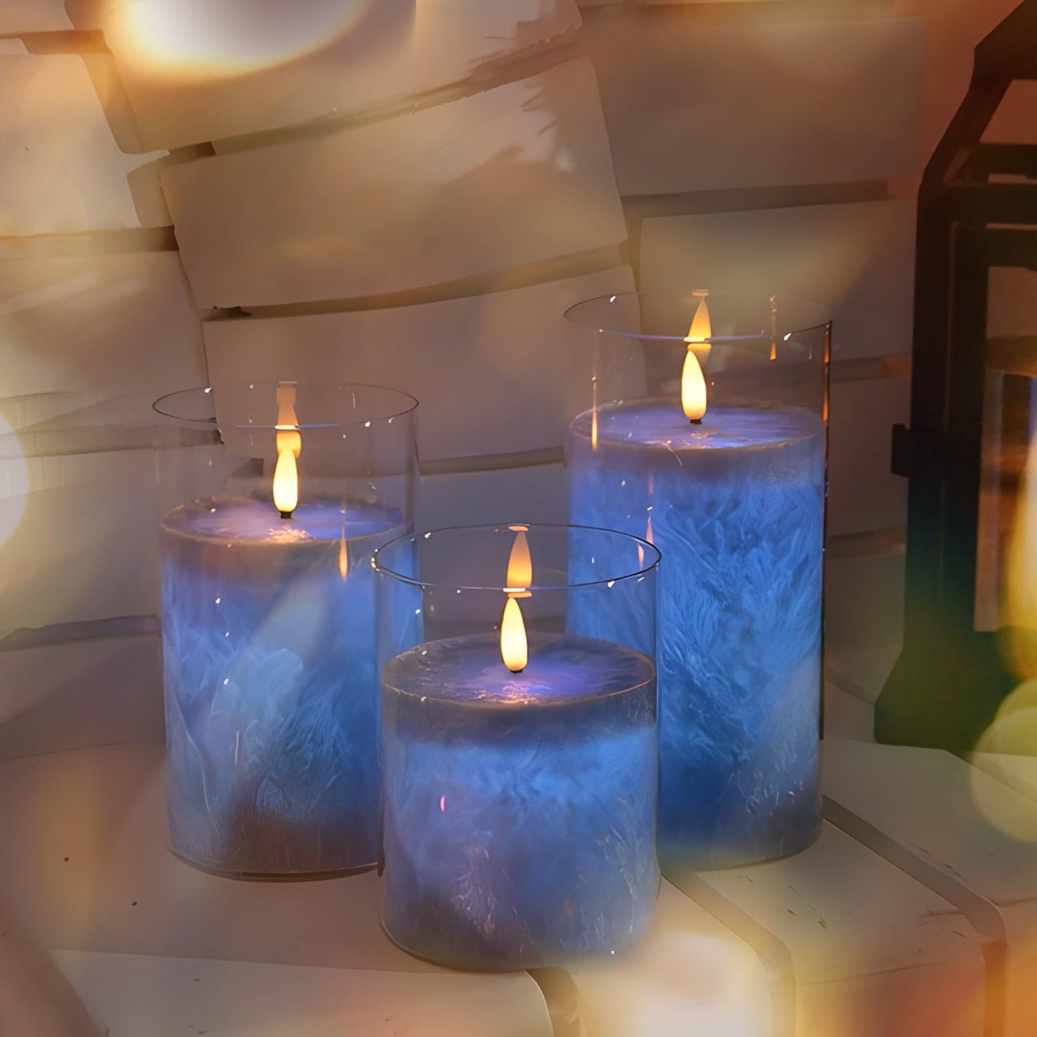 Detalle de SLVCREK LZD003 ledkaarsen van echte was, set van 3 met blauwe glazen houder