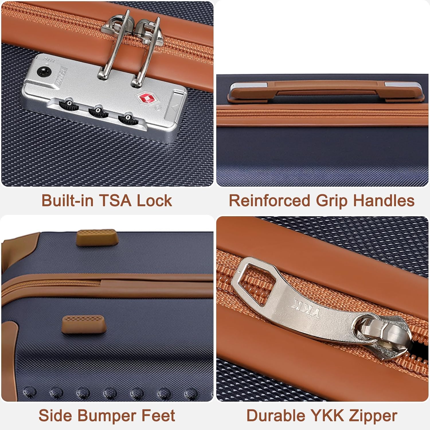 Detalle 2 de Kono Set de 3 Valises Soute ABS Rigide (31/57/67/76 cm) – 4 roulettes 360° et serrure TSA Marine