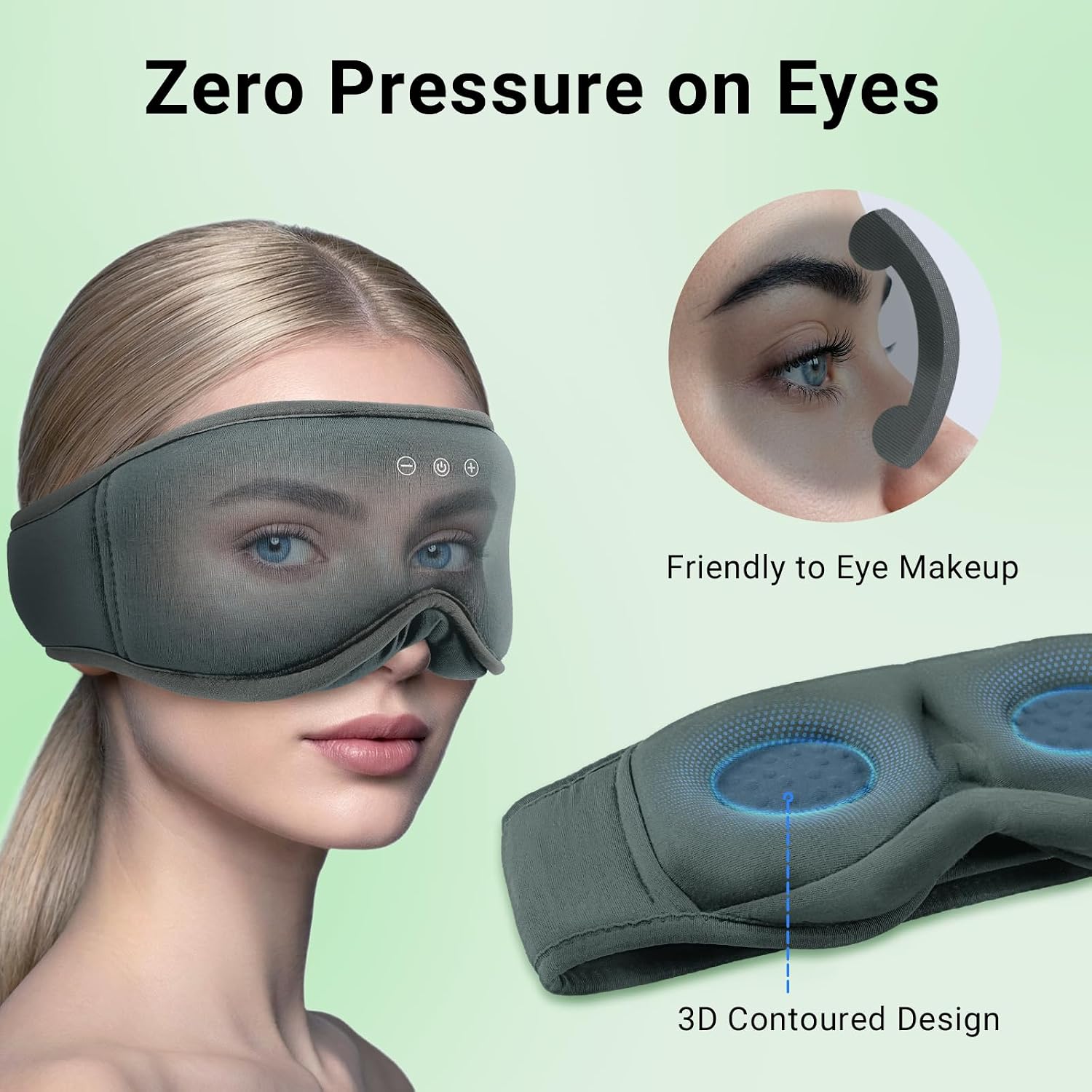 Thumbnail 1 de BeMyLady 3D Bamboo Cotton Sleep Mask with Bluetooth 5.4 Headphones (Grey)