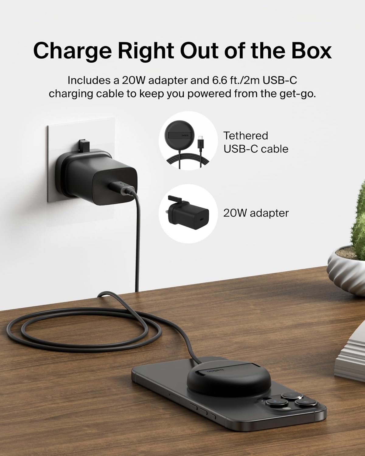 Detalle 2 de Belkin Magnetic Wireless Charging Pad 15W with Pop-Up Stand – MagSafe‑Compatible, Qi2 Fast Charge