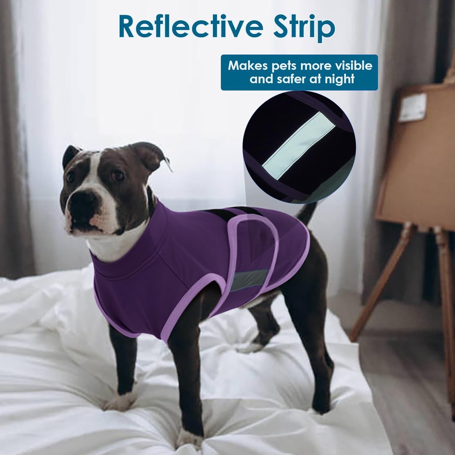 Detalle de Katzinst Dog Stress and Anxiety Relief Vest, Lightweight & Reflective (Purple, Size L) for Large Dogs