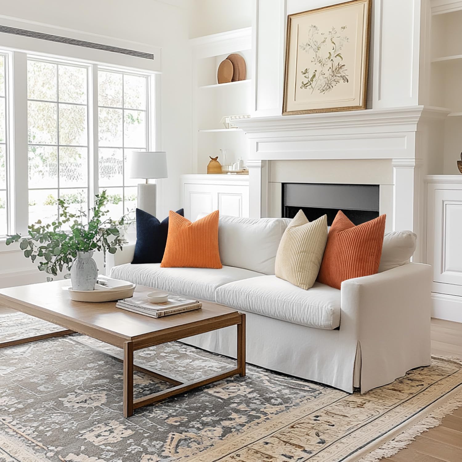 Thumbnail 6 de MIULEE 2er-Set Kissenbezüge aus Kord mit verstecktem Reißverschluss (50x50 cm / 20x20 Zoll) Cremegelb