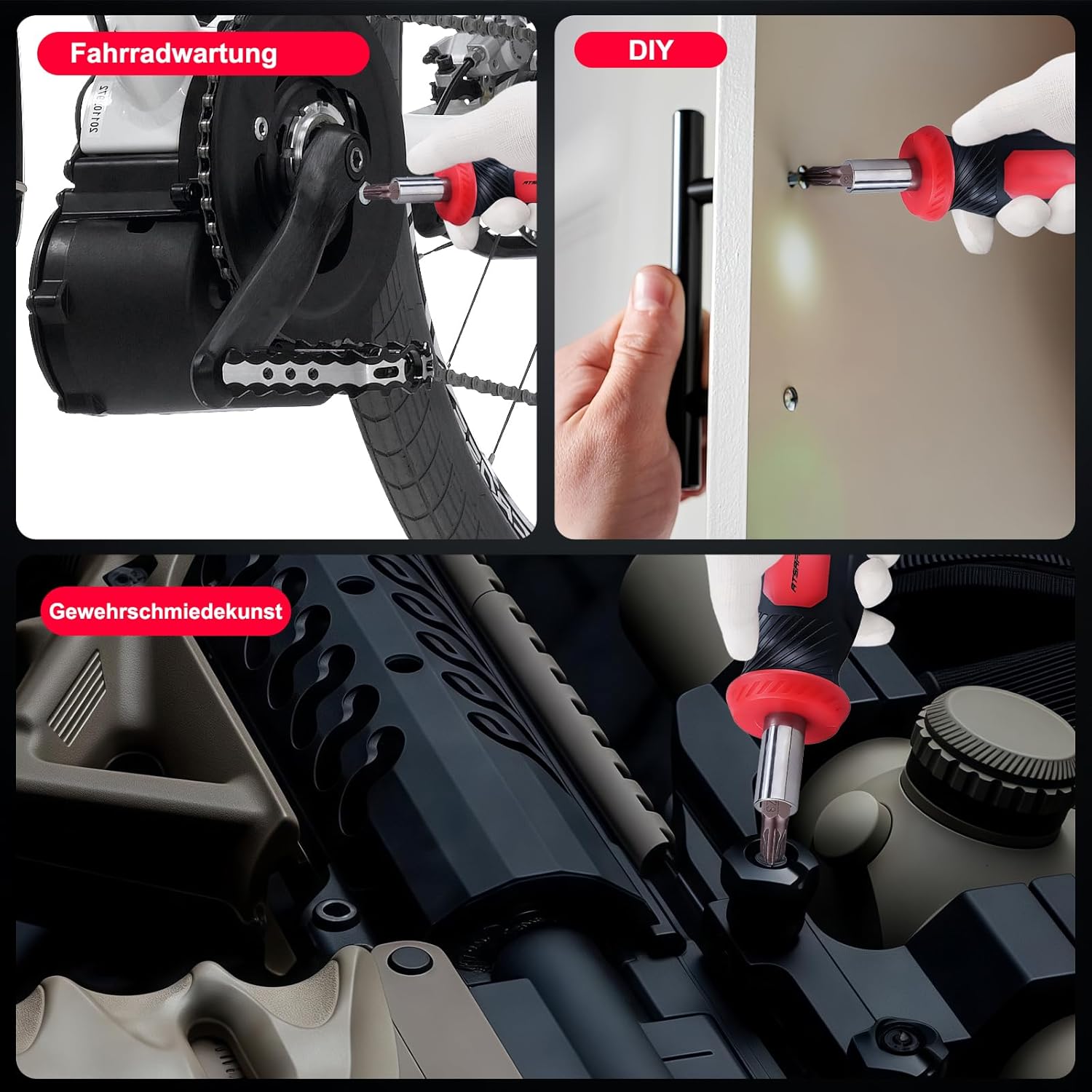 Thumbnail 4 de ATsafepro 1/4" Drehmomentschlüssel fürs Fahrrad (3–25 Nm) mit Bits, magnetischer Ratsche und Verlängerung