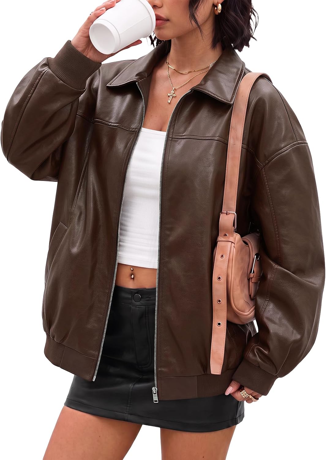 Detalle de AUTOMET Faux Leather Bomber Jacket