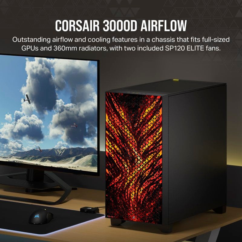 Detalle de Corsair 3000D AIRFLOW Cristal Templado USB 3.0 Negra Fire Edition – Opinión de compra