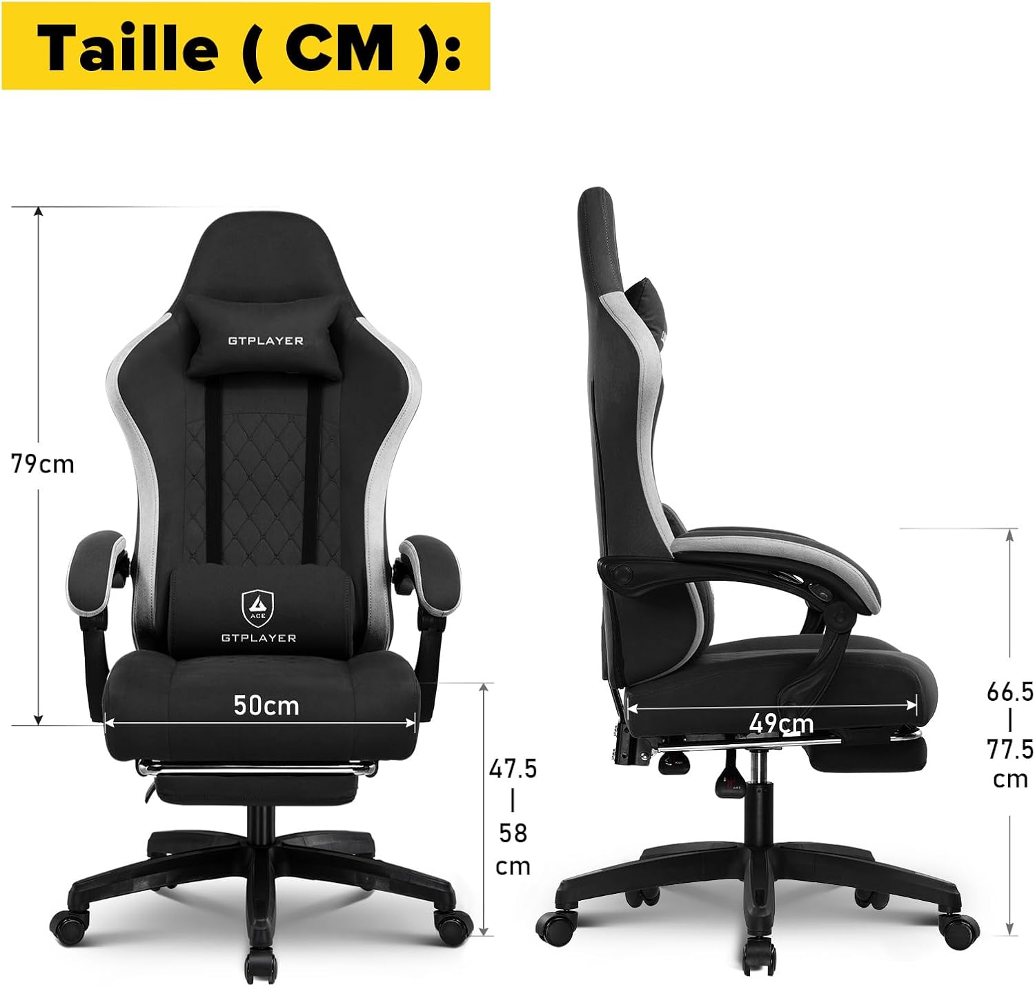Detalle 2 de GTPLAYER LR002 gamingstoel met stoffen bekleding, verstelbare hoofdsteun en voetensteun