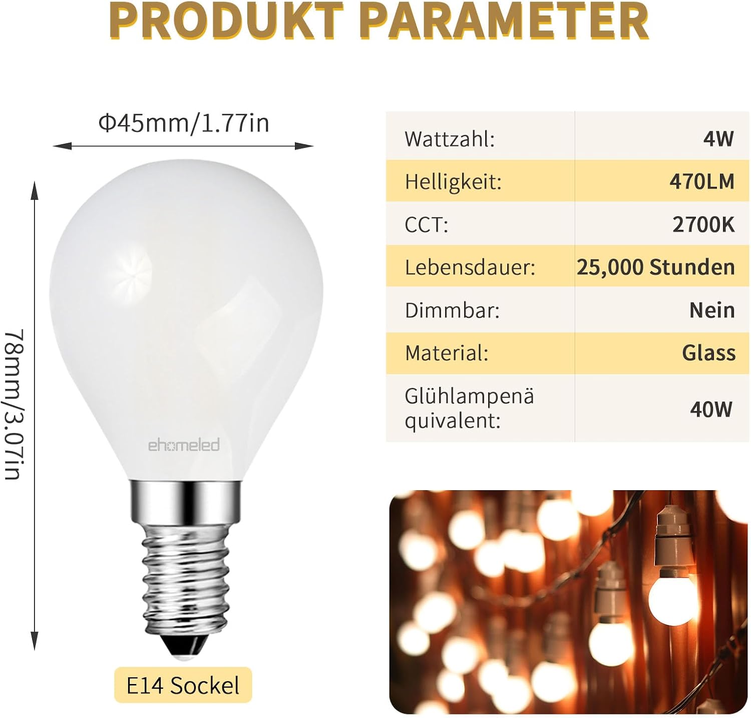 Thumbnail 1 de ehomeled E14 LED G45 Mini Glühbirne 2700K