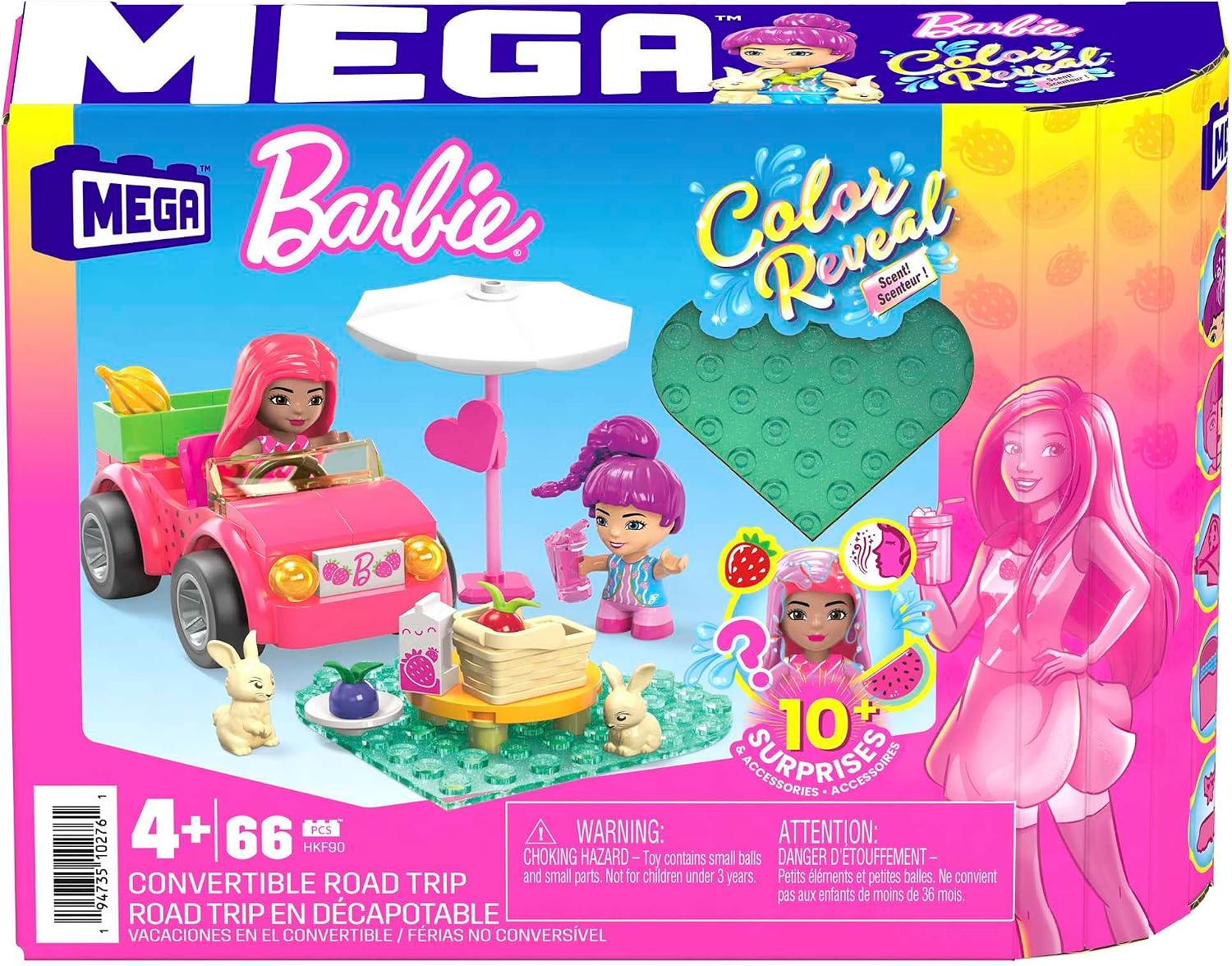 Detalle 2 de MEGA Barbie Color Reveal HKF90 byggset med cabriolet och två mikrodockor
