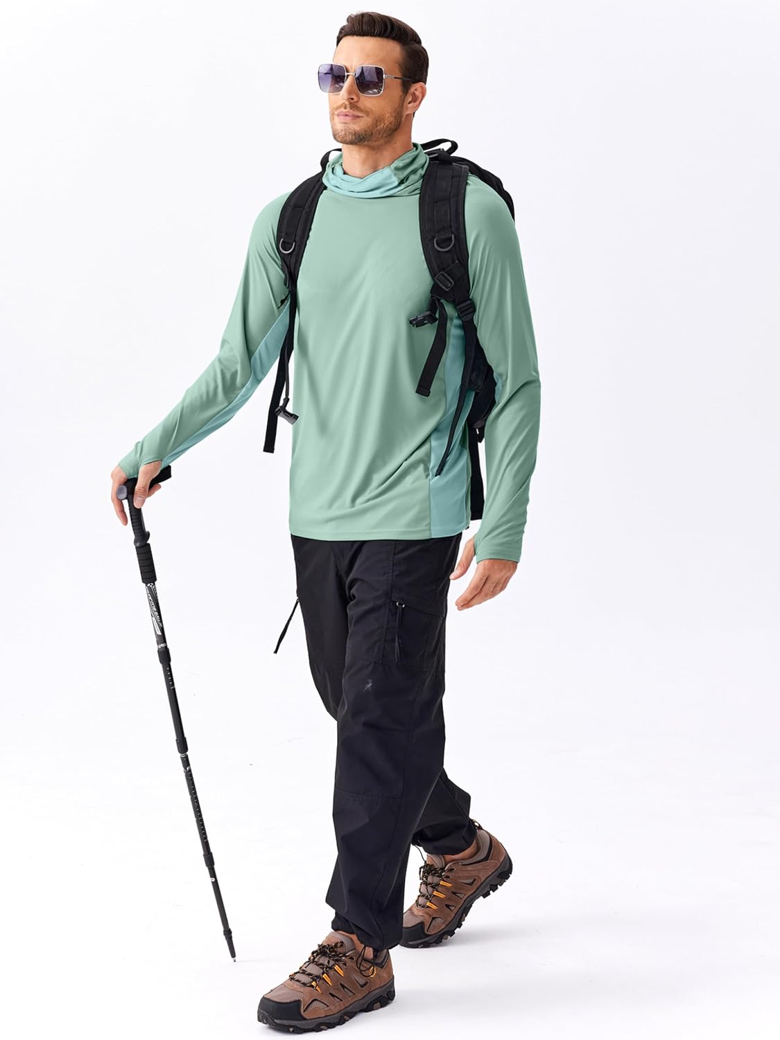 Detalle de PINSPARK Men's Sun Protection Hoodie with Mask UPF 50+ UV Long Sleeve Shirt