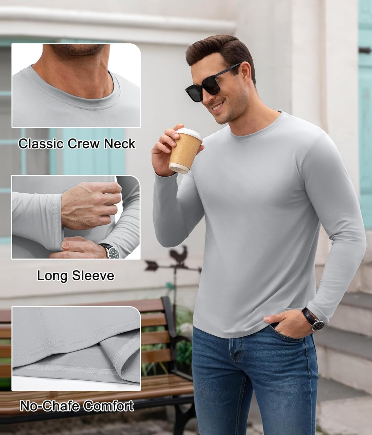Thumbnail 3 de Boyzn Herren 3–4er Pack Baumwolle T-Shirts – Rundhals, Kurz- oder Langarm, 4-Wege-Stretch