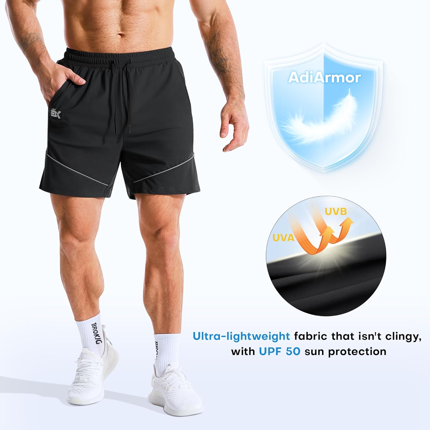 Detalle 2 de BROKIG Mens AdiArmor Gym Shorts — Lightweight, protective, with zip pockets for training