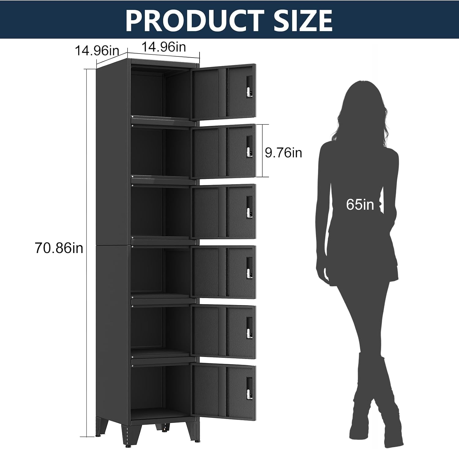 Detalle de GDNVBRDS 6Locker 71-Inch Metal Locker Cabinet, 6 Keyed Compartments