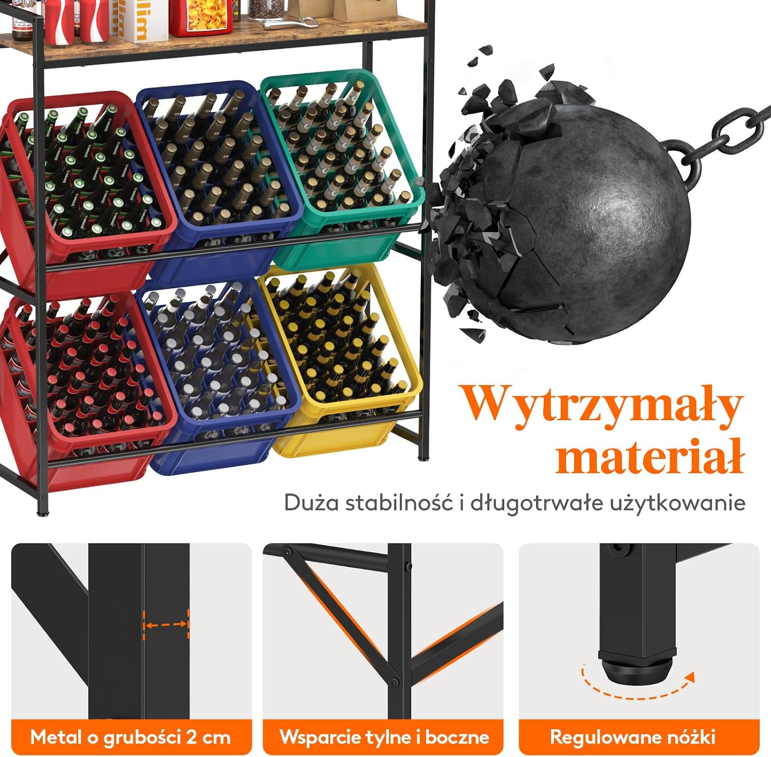 Detalle de Lifewit 24187 – stojak na skrzynki na napoje z półką, do 6 skrzynek