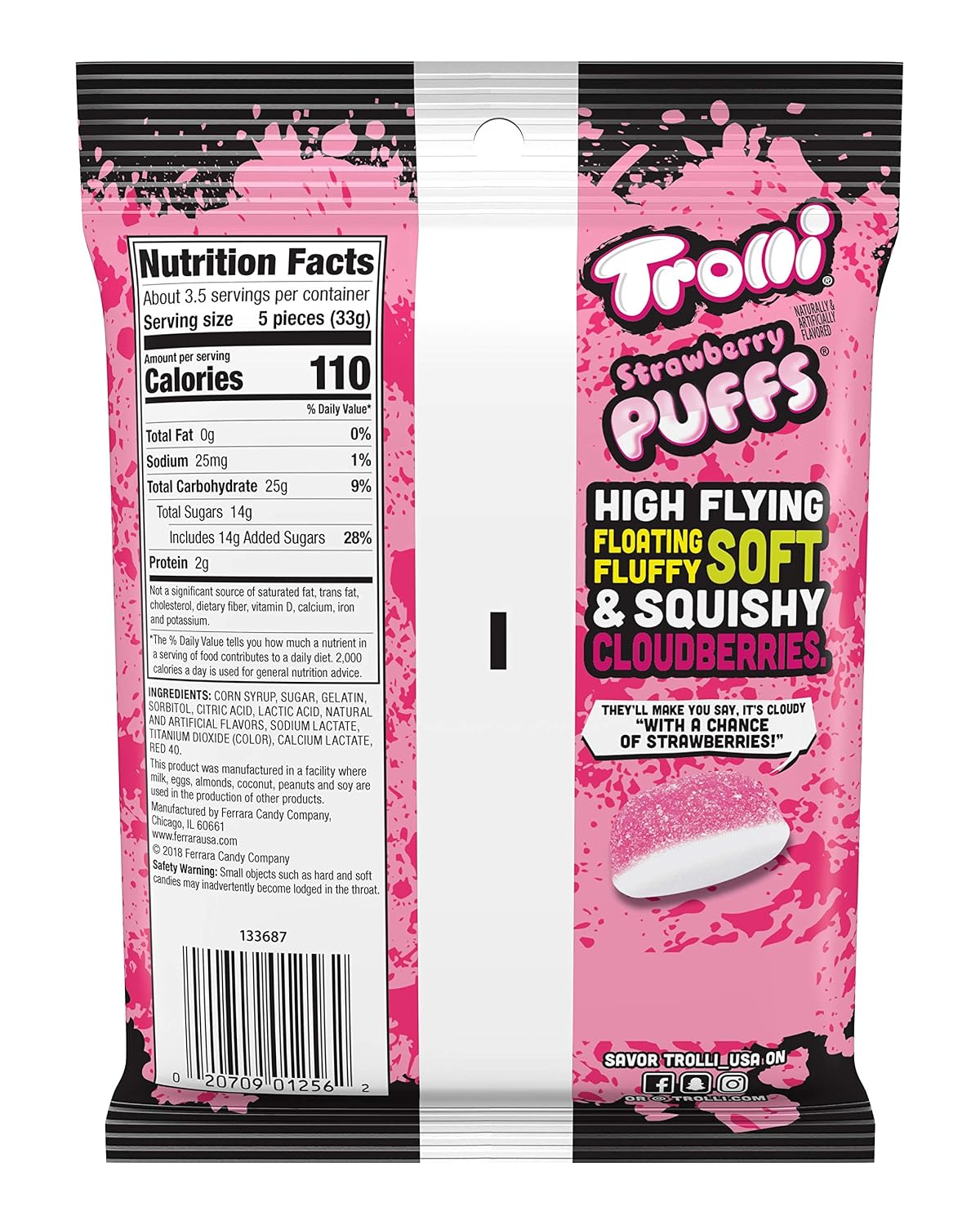Detalle 2 de Trolli 10020709012569 Strawberry Puffs Sour Gummy Candy, 4.25 oz, 12-Pack