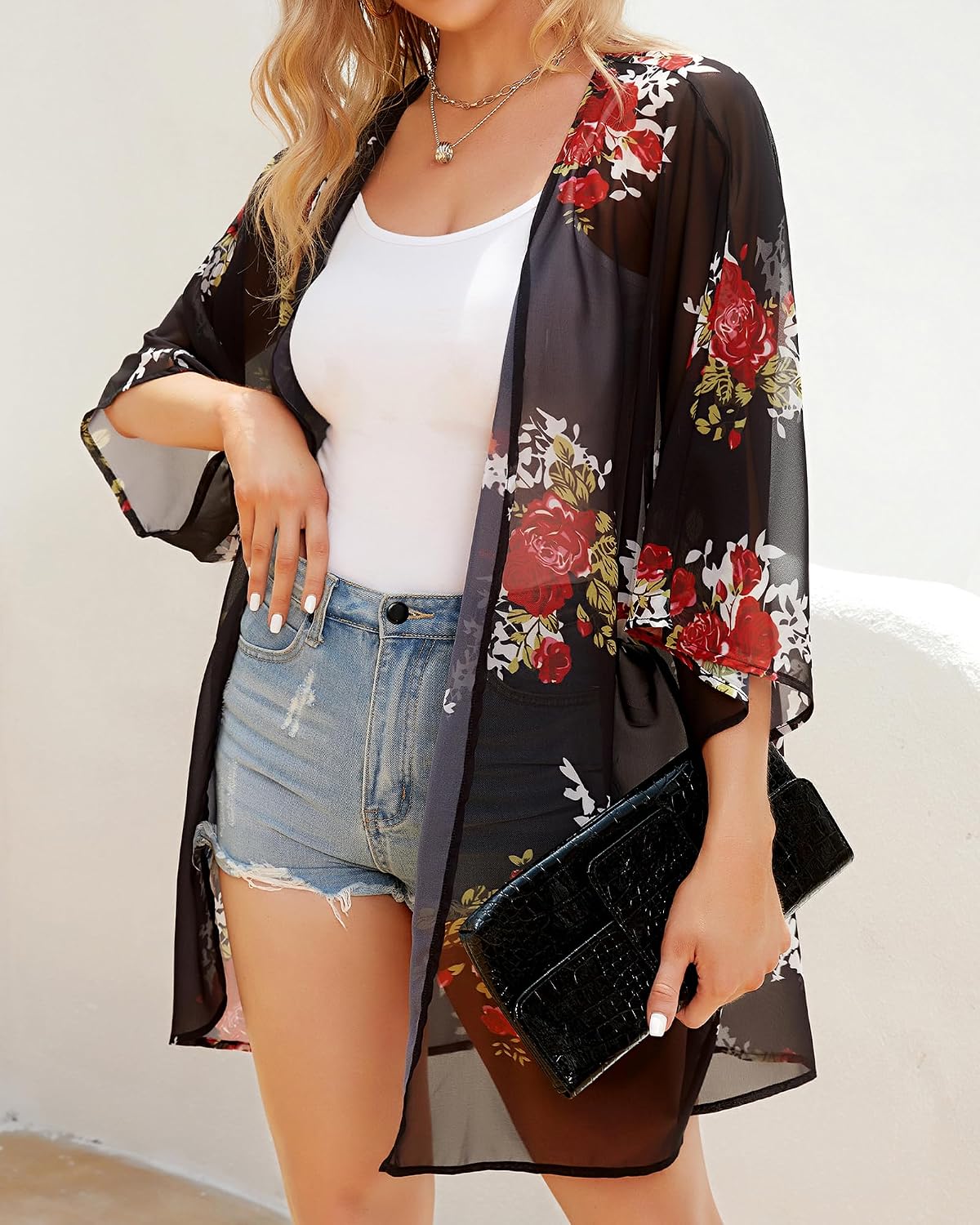 Detalle 2 de Floral Puff Sleeve Kimono Cardigan 5XL 🌺