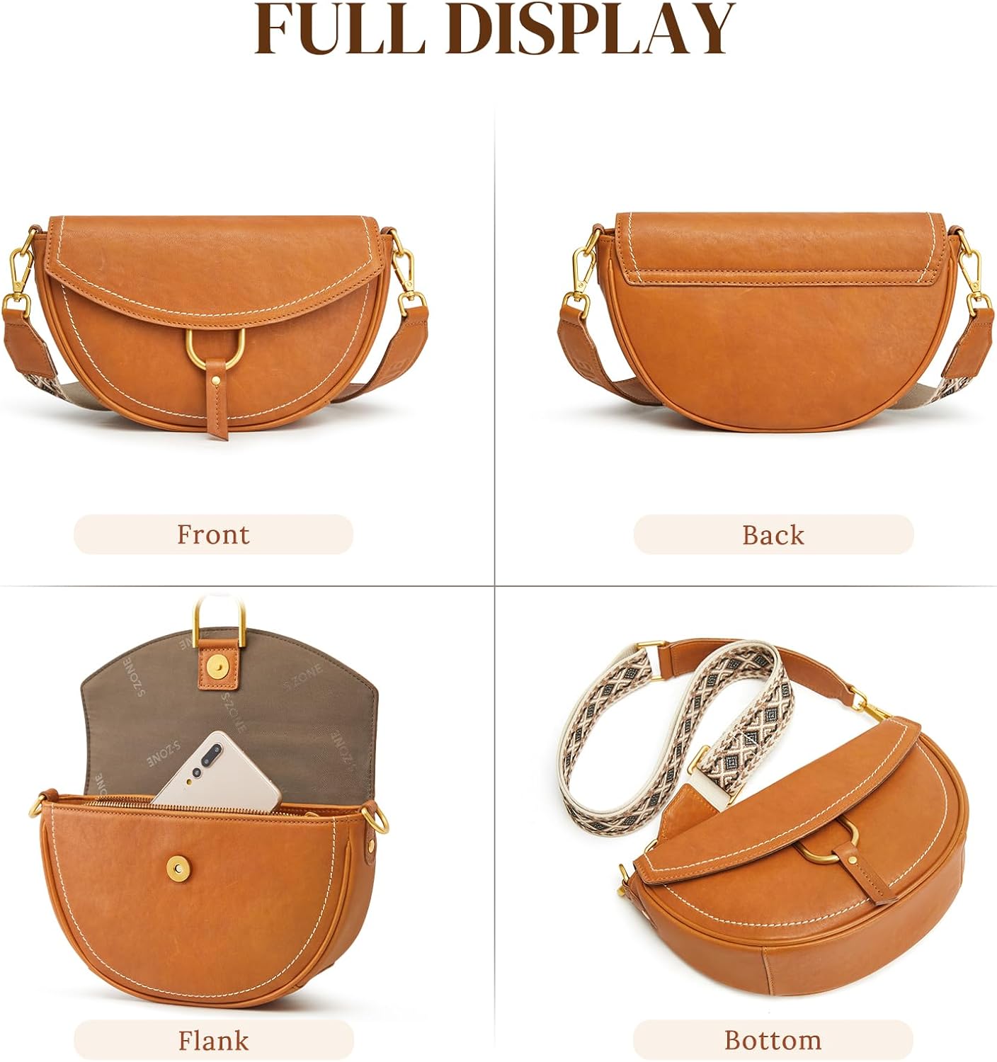 Thumbnail 5 de S-ZONE Top Grain Vegetable Tanned Leather Crossbody Bag for Women