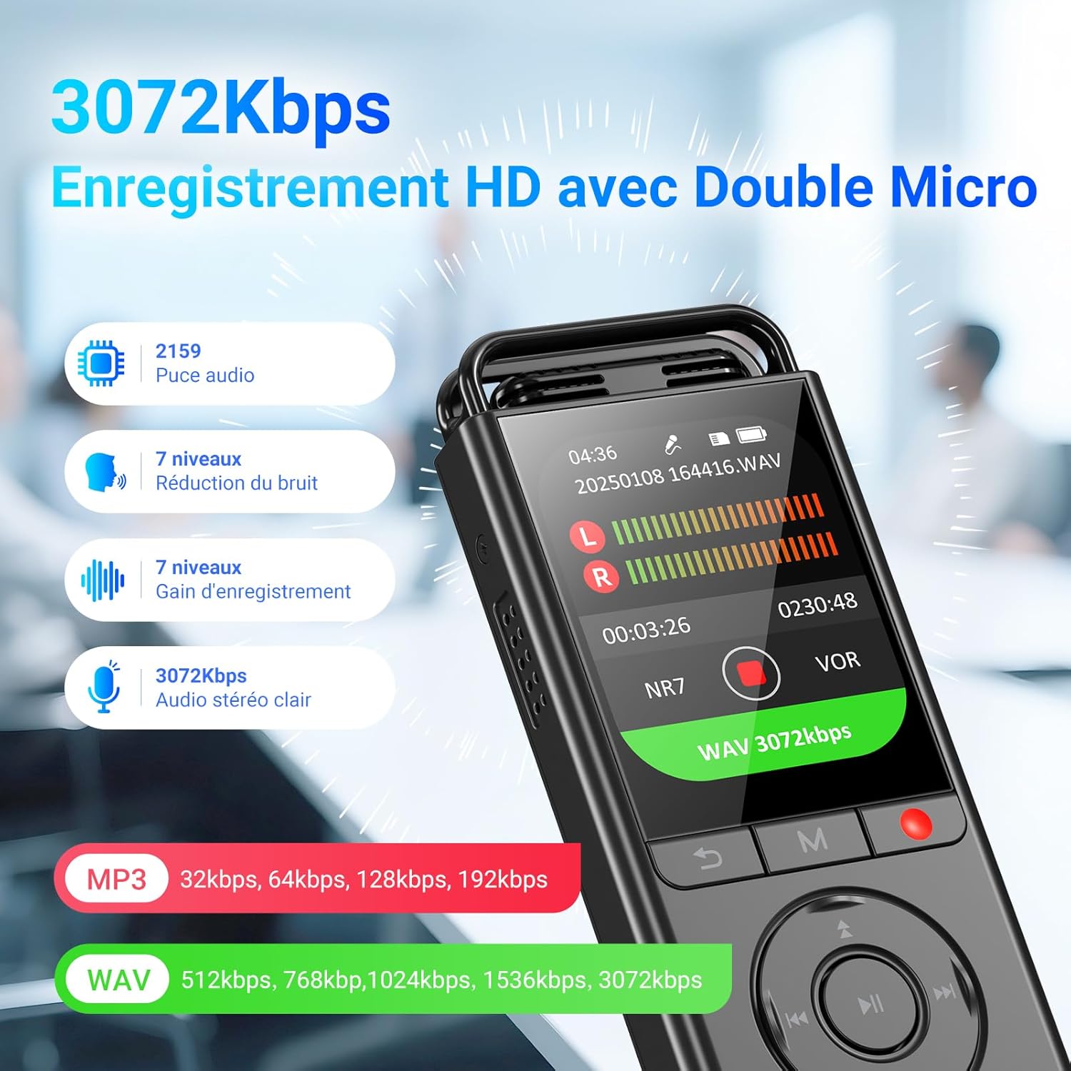 Thumbnail 5 de MECHEN Dictaphone Enregistreur Vocal Numérique 144 Go