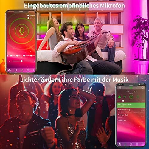 Detalle de KSIPZE LED Streifen 10m RGB – Bluetooth App, IR-Fernbedienung, Musik Sync, dimmbar