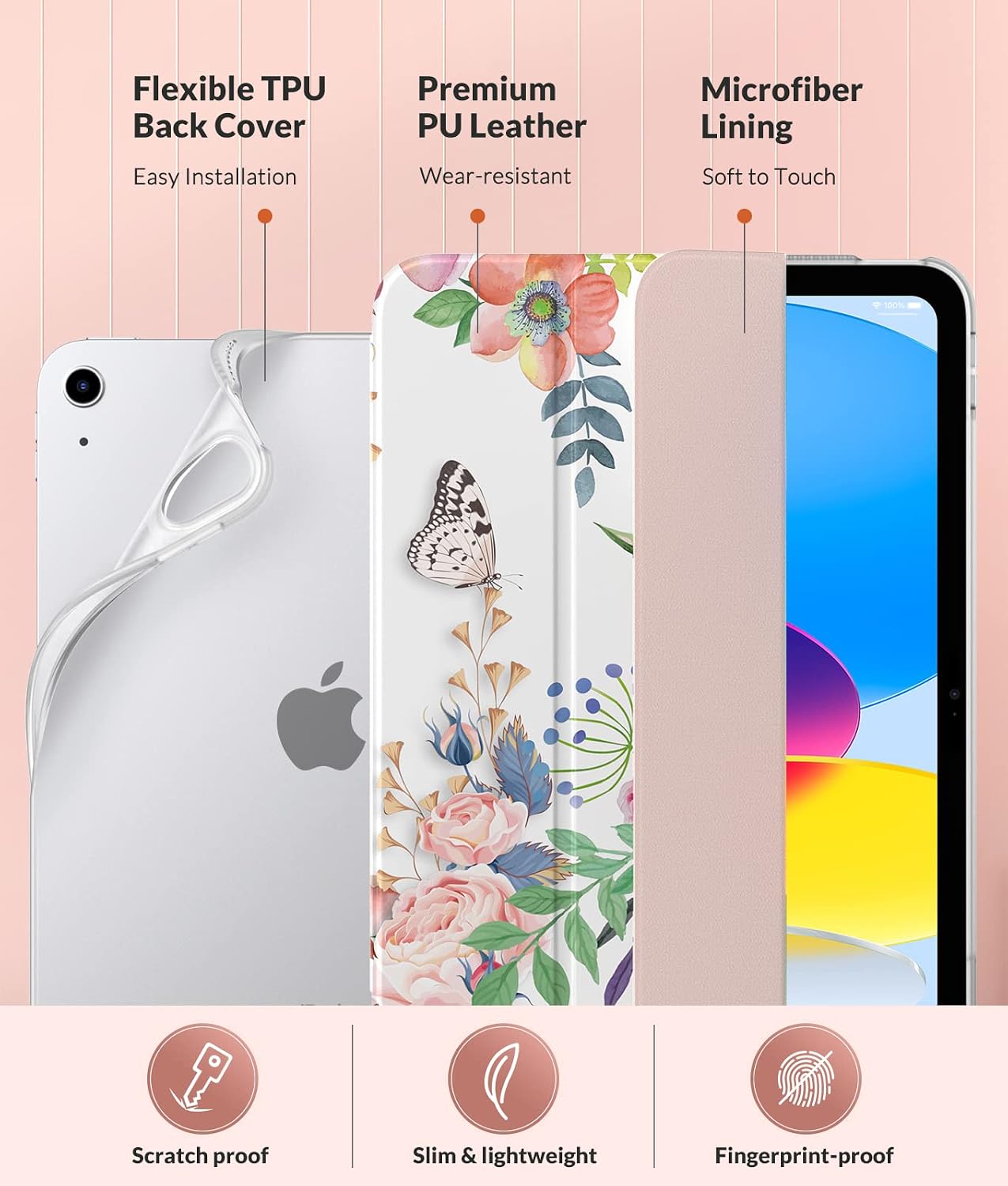 Thumbnail 3 de MoKo Case for New iPad (A16) 11th Gen 2025 / 10th Gen 2022 – Translucent Frosted Back, Auto Wake/Sleep, Touch ID Support