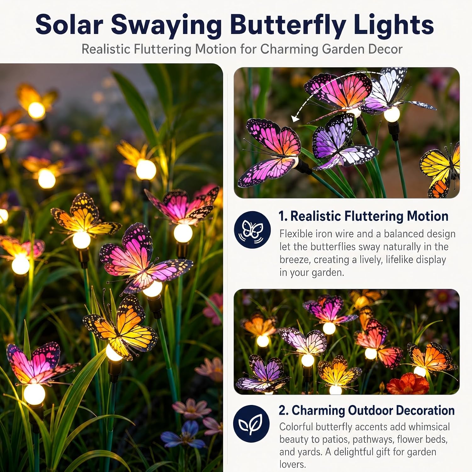 Thumbnail 1 de DooYard solar garden lights with swaying butterfly effect (2 pack)
