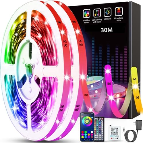Detalle de Tenmiro Ruban Led 30m – Bande LED autocollante multicolore, contrôle APP et télécommande 44 touches