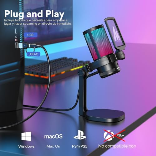 Thumbnail 6 de MAONO Microfono Gaming USB con cancelación de ruido y RGB – ideal para streaming y podcast