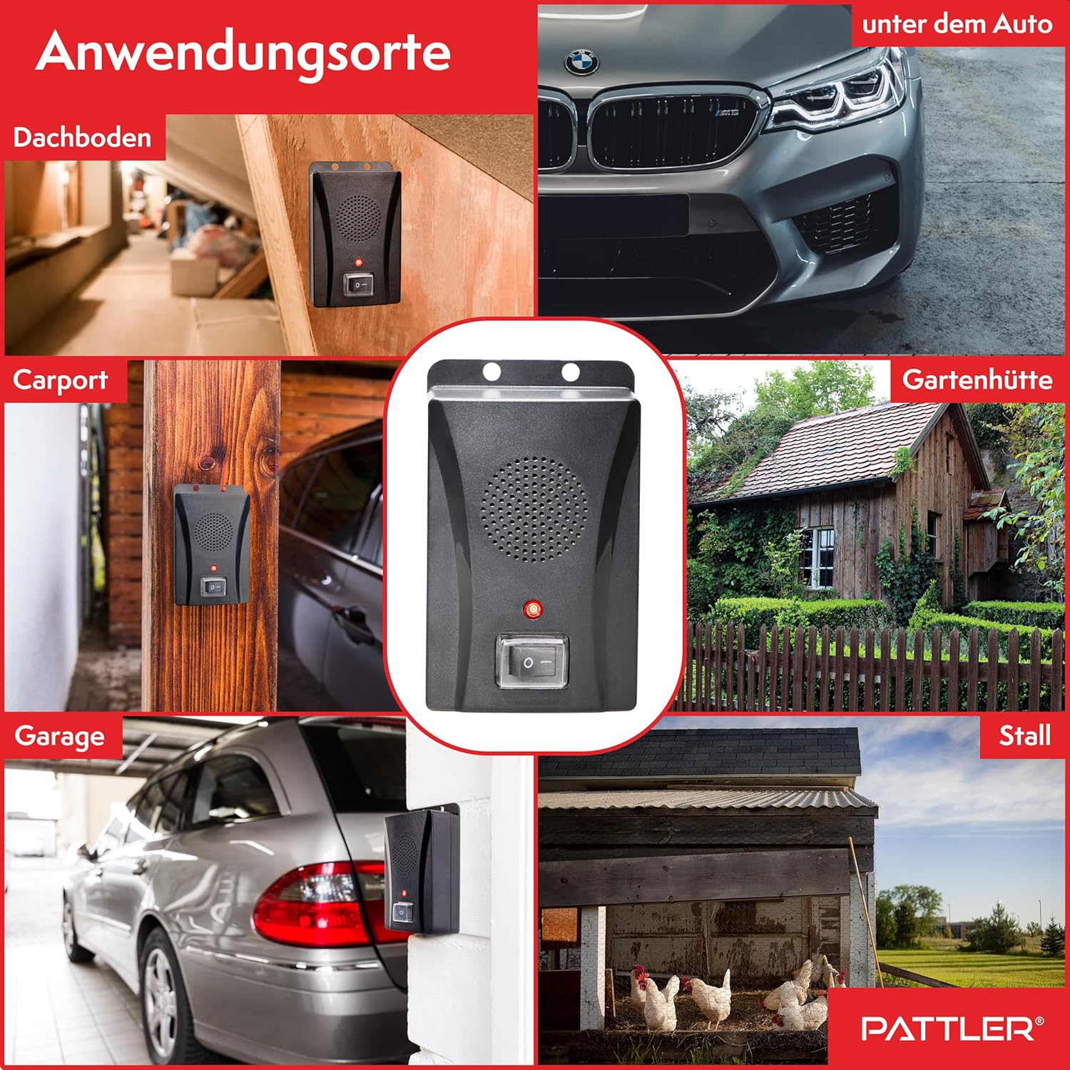 Thumbnail 6 de PATTLER® Marderschreck Auto batteriebetrieben – Ultraschall & Anti-Gewöhnungseffekt für ca. 40 m²