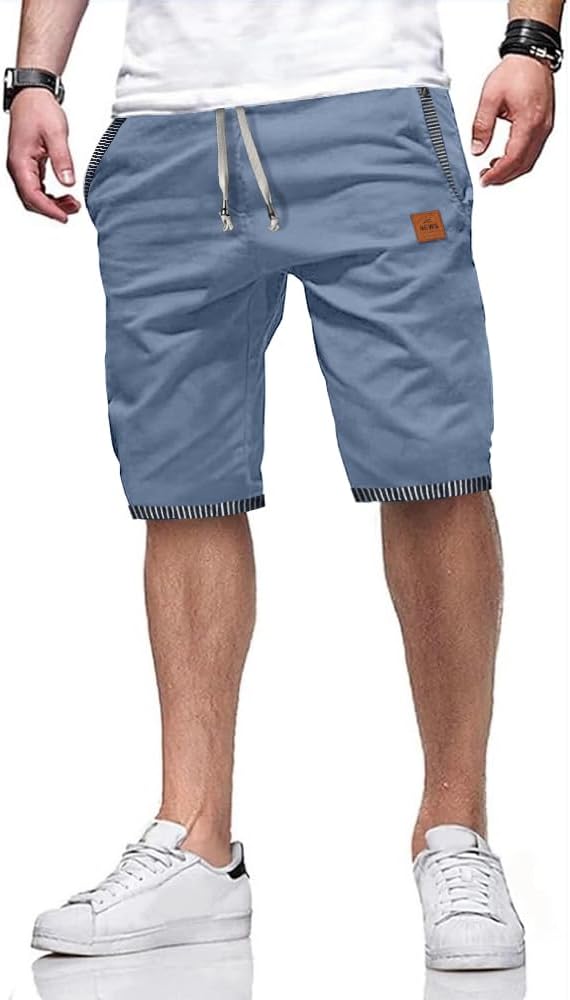 Detalle 2 de ZOXOZ Mens Shorts Summer Casual Cotton with Drawstring Elastic Waist Pockets