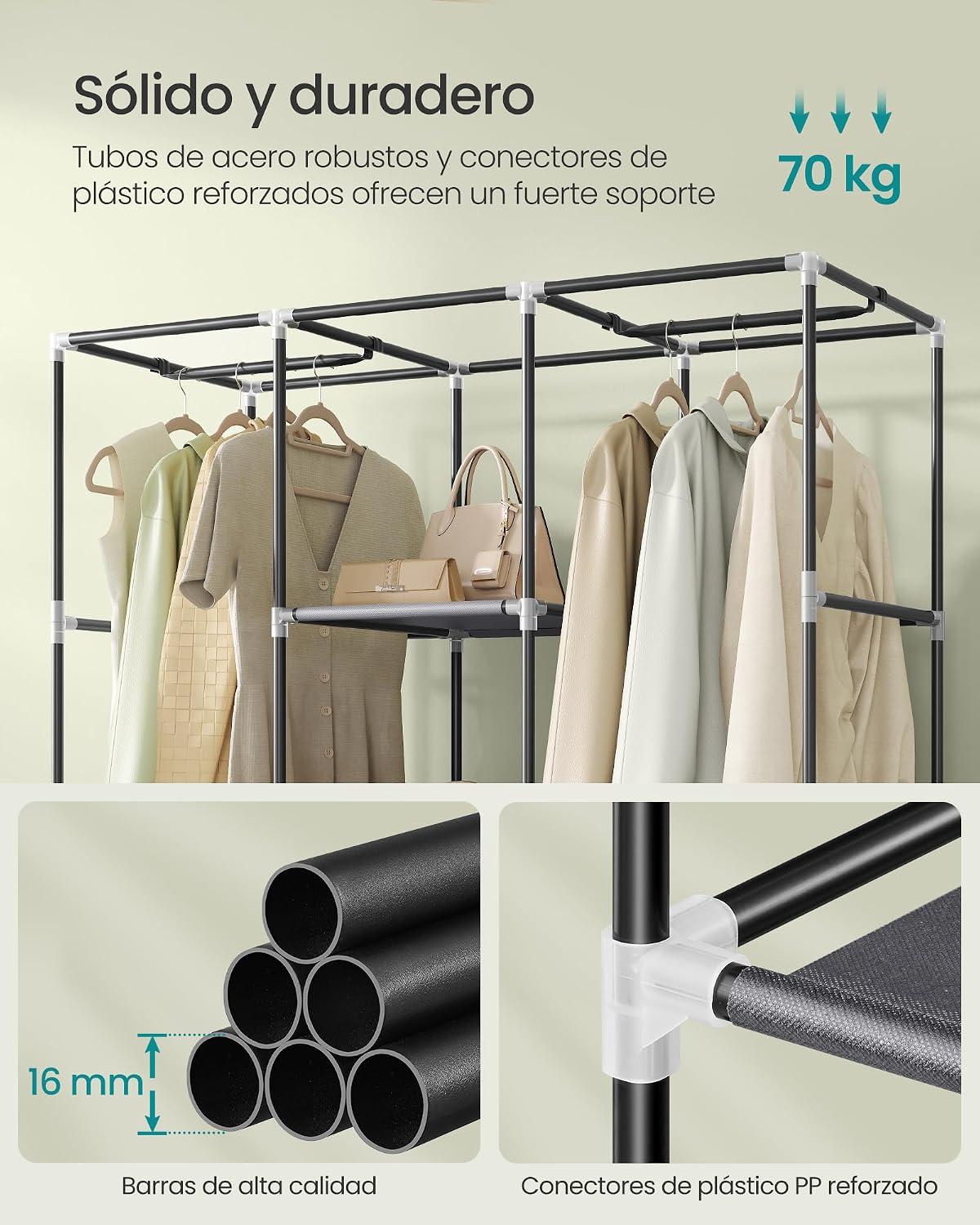 Detalle 2 de SONGMICS Armario Ropero Portátil con Estantes y Funda