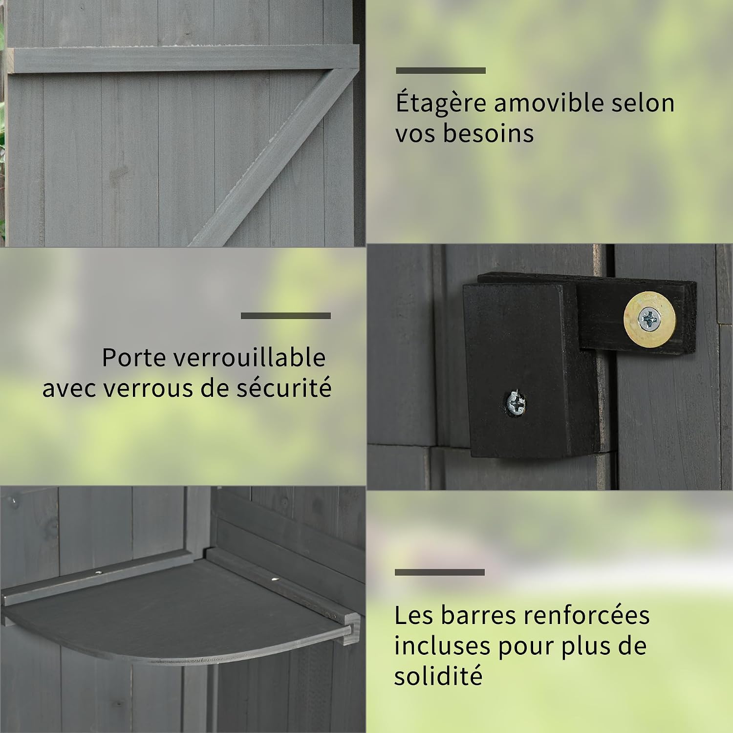 Detalle de Outsunny 845-209V01 tuinkast van hout met 3 planken en bitumendak