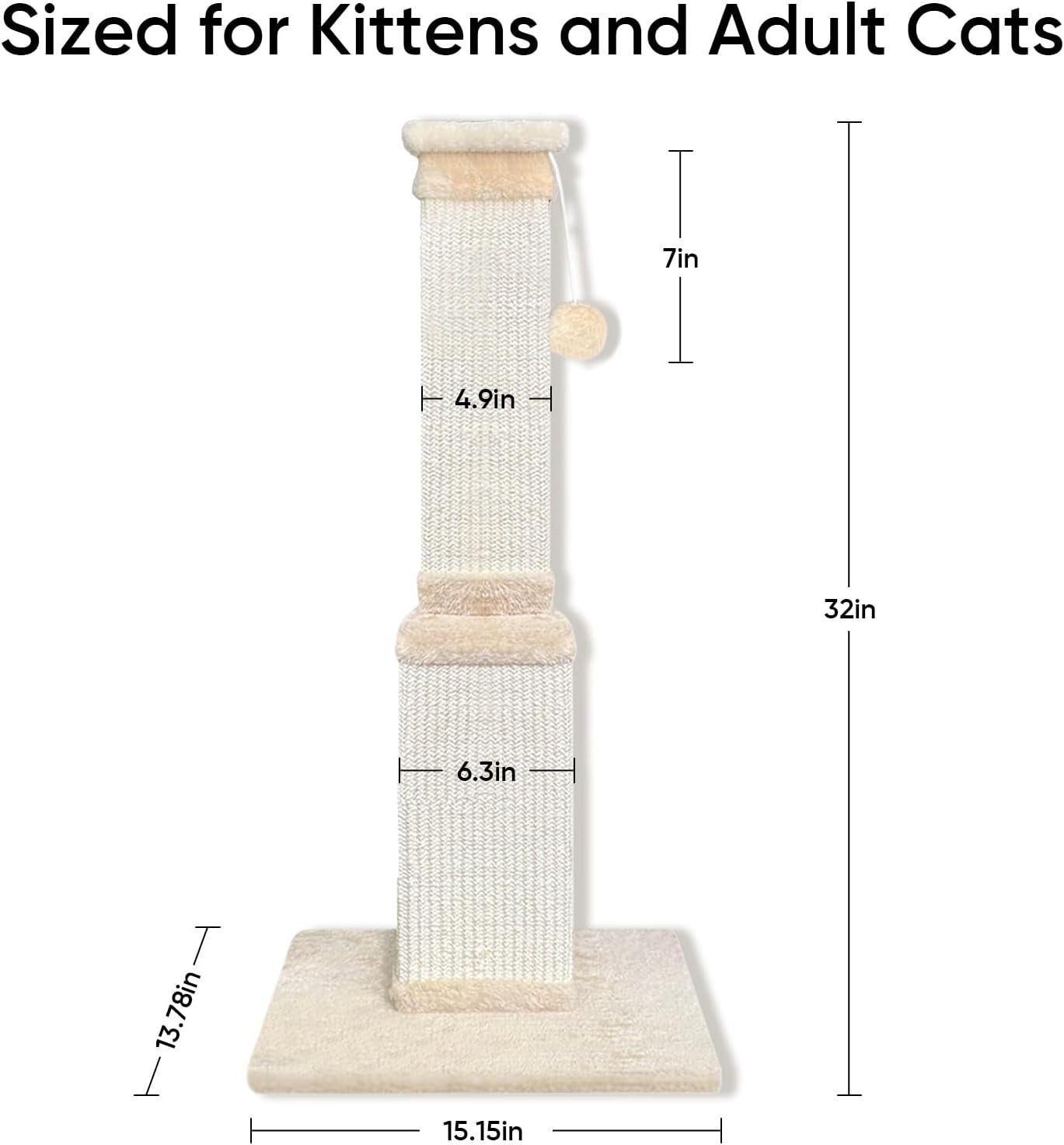 Thumbnail 2 de AGYM Cat Scratching Post for Large Cats (81cm) – Sturdy Sisal Post for Indoor Cats