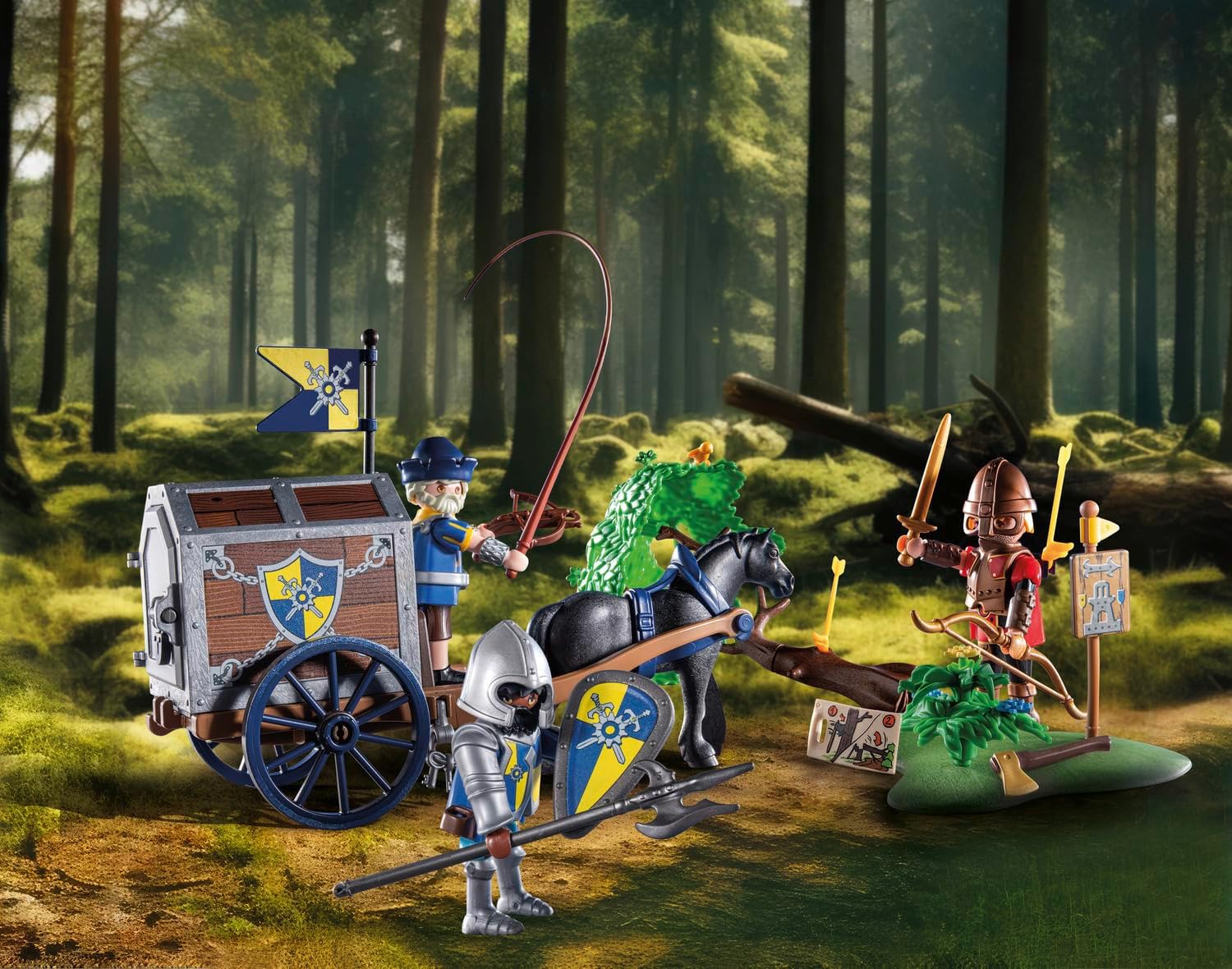 Detalle de PLAYMOBIL Novelmore 71484 transportwagen met goud en kantelbare boom
