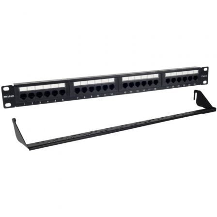 Detalle de Patch Panel Phasak PU 2424 24P Cat.6 UTP 1U Dual Organizador Rack 19″ Aluminio Negro