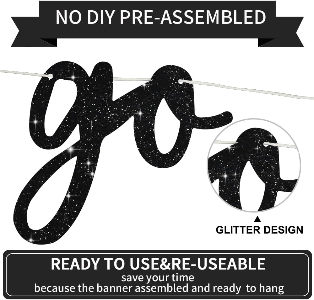 Thumbnail 1 de BEISHIDA “Go Shawty It’s Your Birthday” Black Glitter Banner (Pre-Strung, No DIY) Hip Hop Theme
