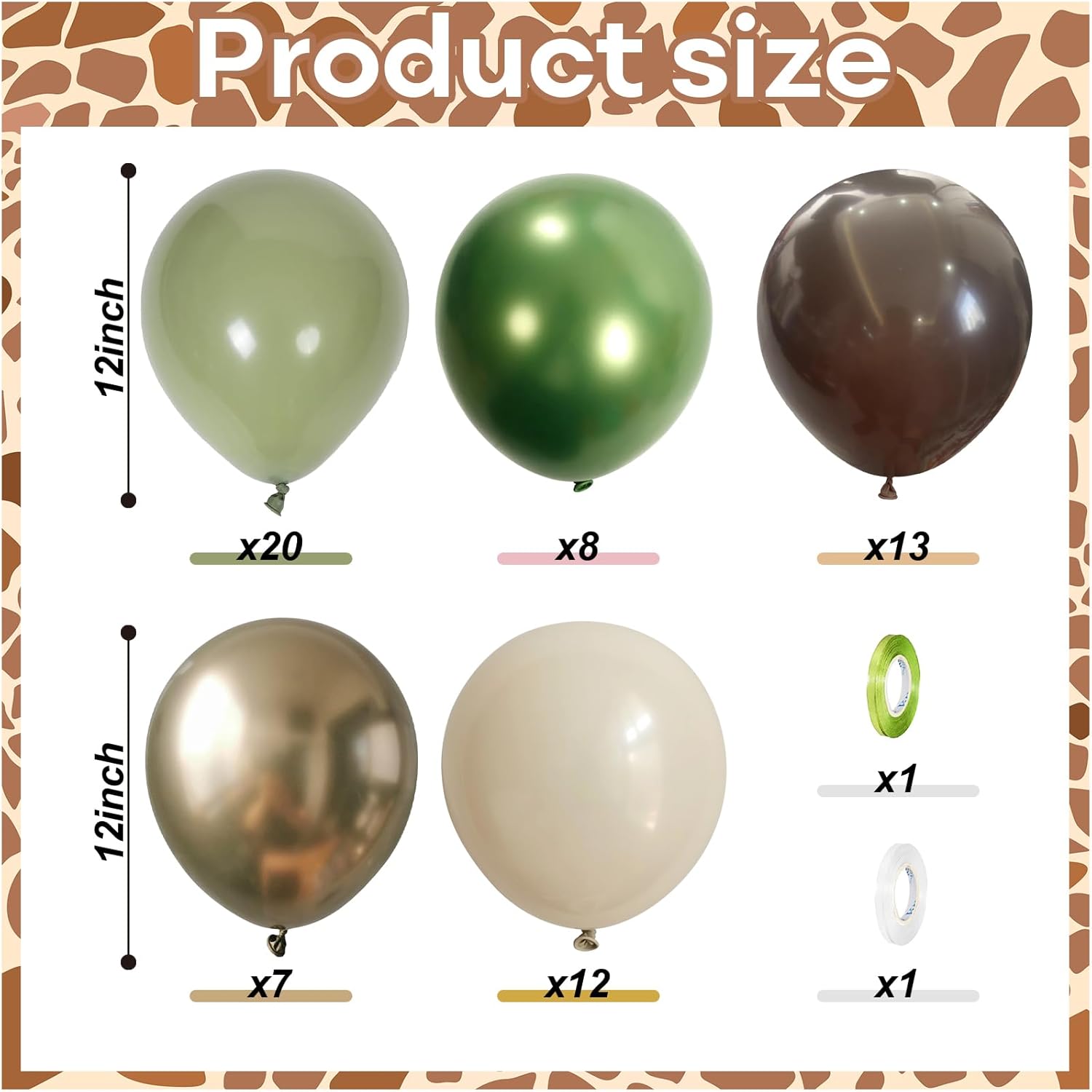 Thumbnail 1 de Sage Green Brown Safari Balloons 60PVC – Dusty Olive Green, Beige, Metallic Gold & Eucalyptus Latex Party Set