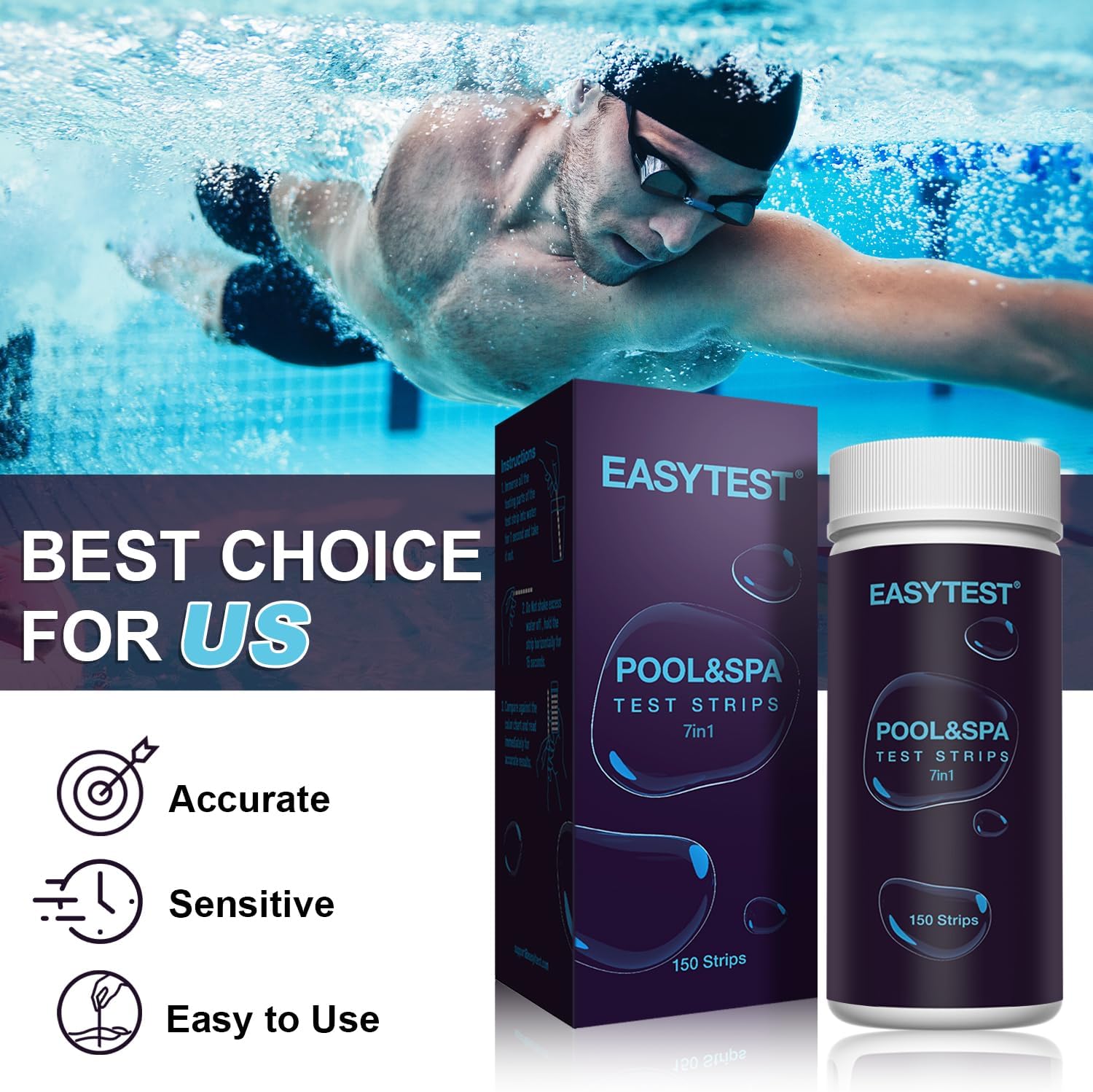 Detalle 2 de EASYTEST 7 in 1 Pool Test Strips zwembadteststrips, 150 stuks voor 7 waterwaarden