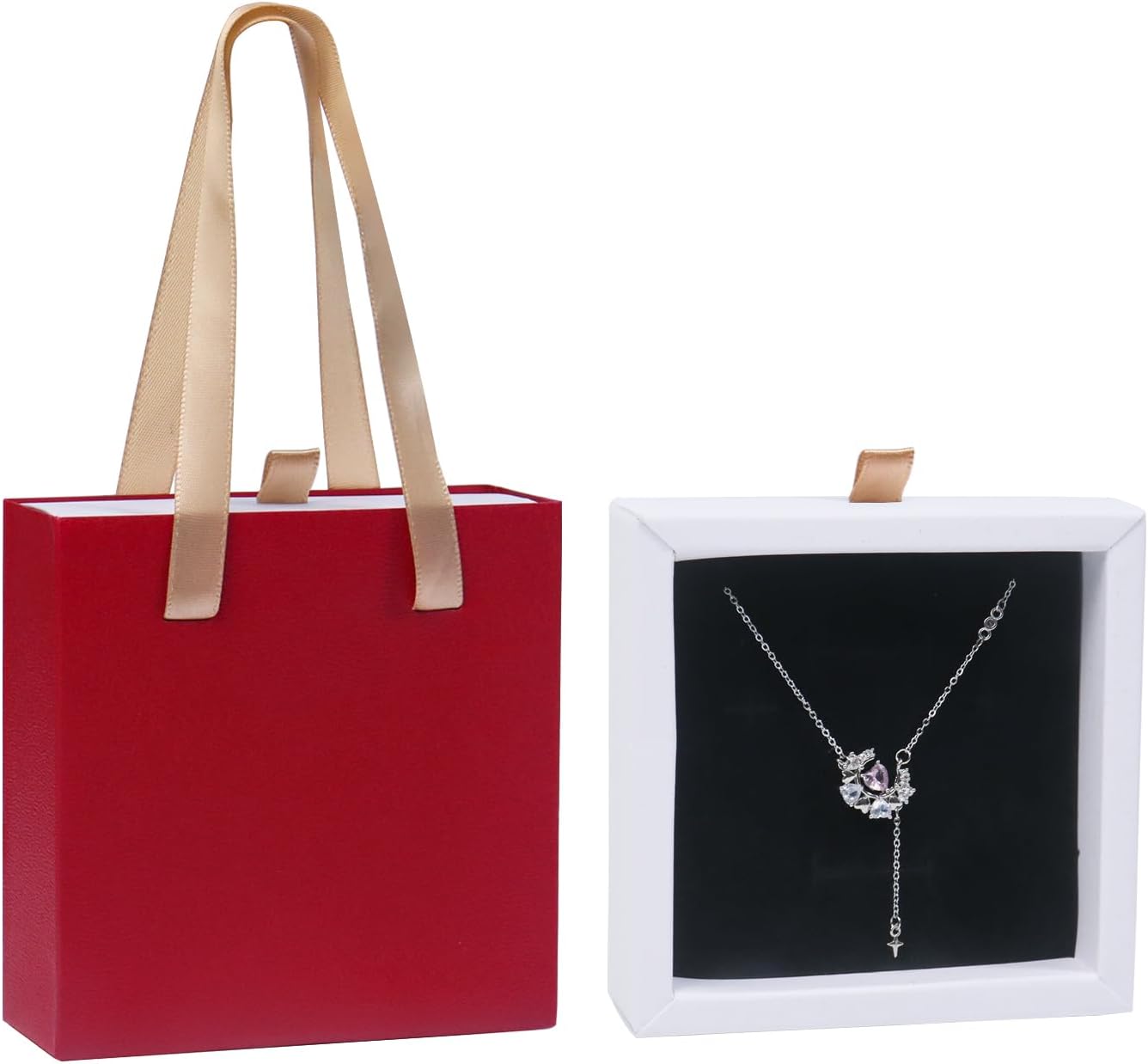 Detalle de 8.3×8.3×3cm Jewellery Gift Box with Handle (Red) – Multi‑slot, DIY Friendly