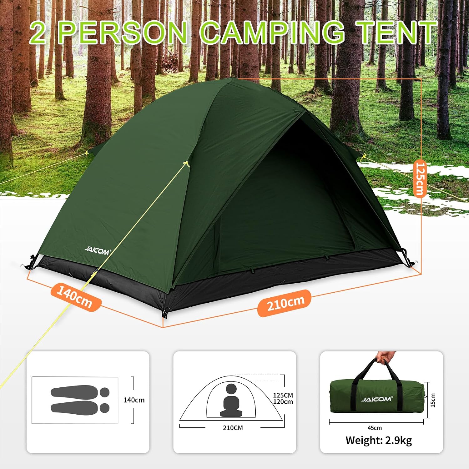 Detalle 2 de JAICOM Tenda Campeggio Ultraleggera 2 persone: leggera, resistente e pronta all’uso