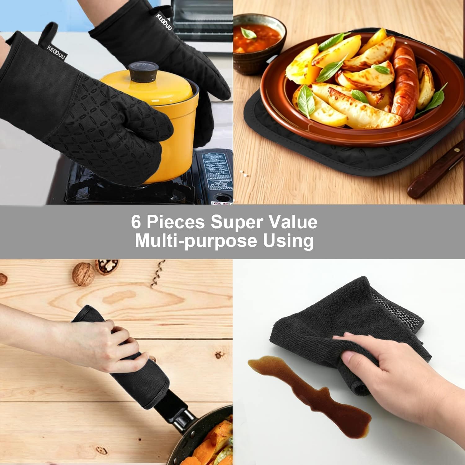 Thumbnail 6 de KEGOUU Oven Mitts 6-Piece Set for High-Heat Cooking