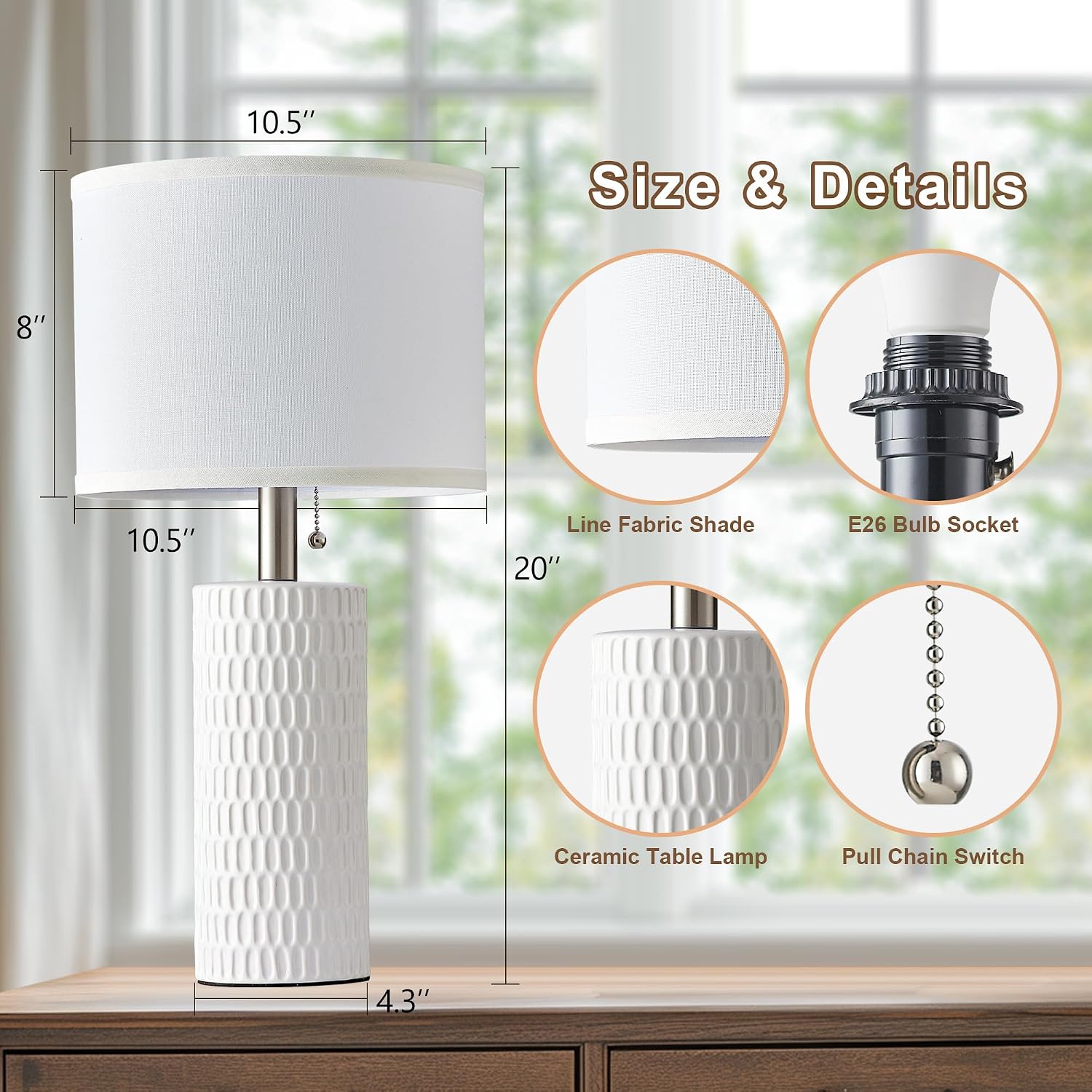 Detalle de Reaketon 20" Small Ceramic Table Lamps (Set of 2) for Bedside, Night Stands & Home Office