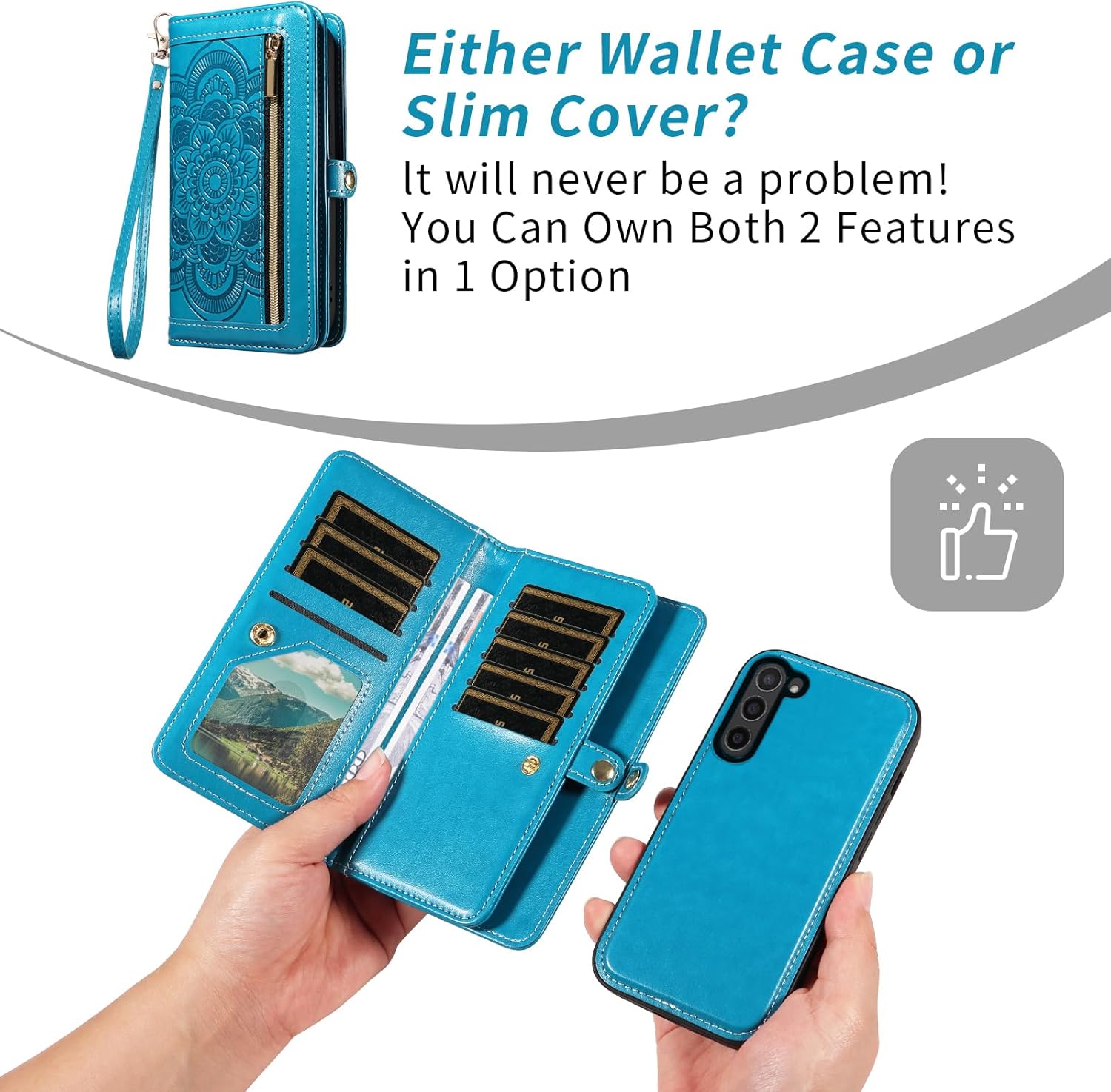 Thumbnail 2 de Asuwish Wallet Case with Detachable Straps for Samsung Galaxy Z Fold5 (Blue)