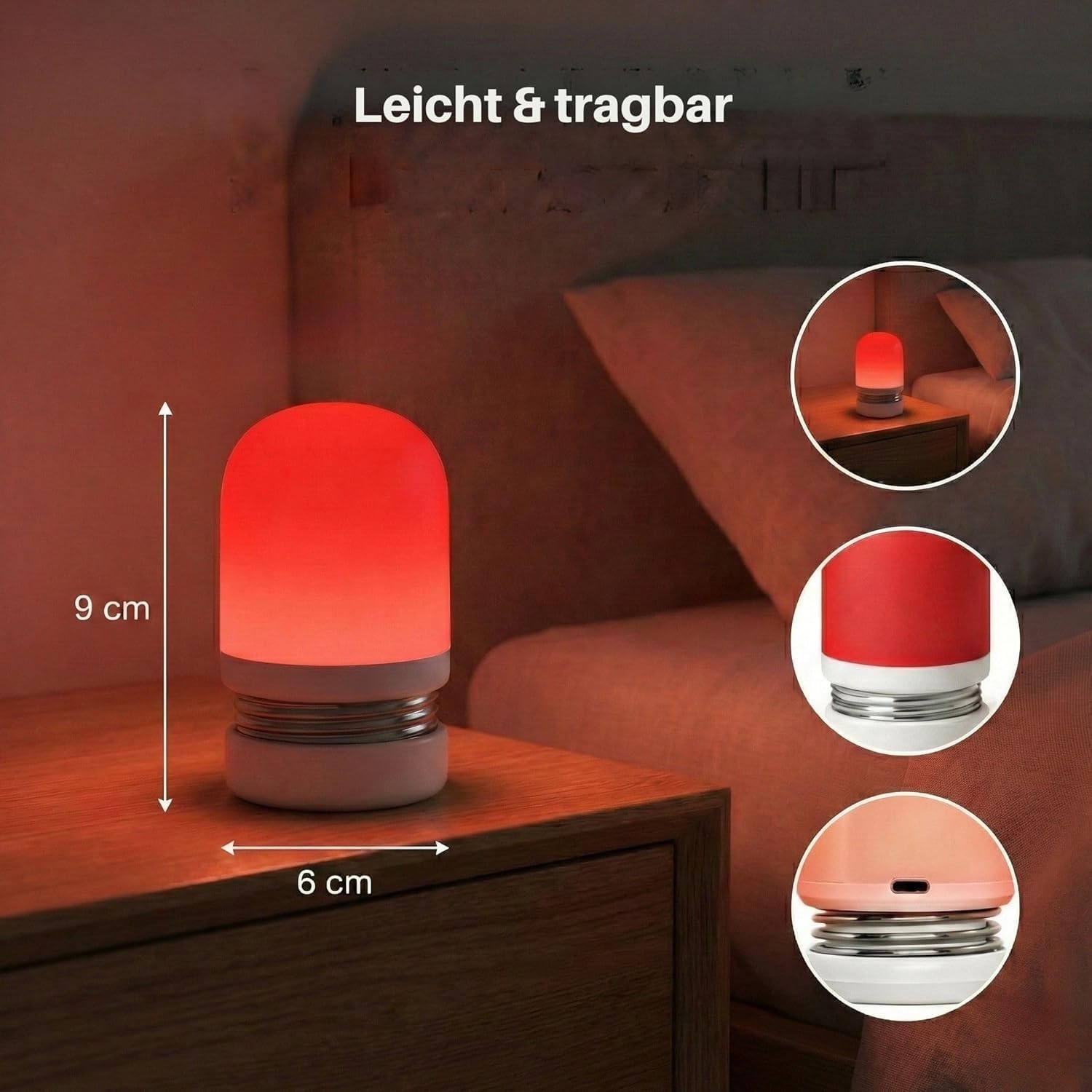 Detalle de Toys4Boys LED Nachtlicht mit Rotlicht – Sanft dimmbar, 630 nm, idealer Begleiter für ruhige Nächte