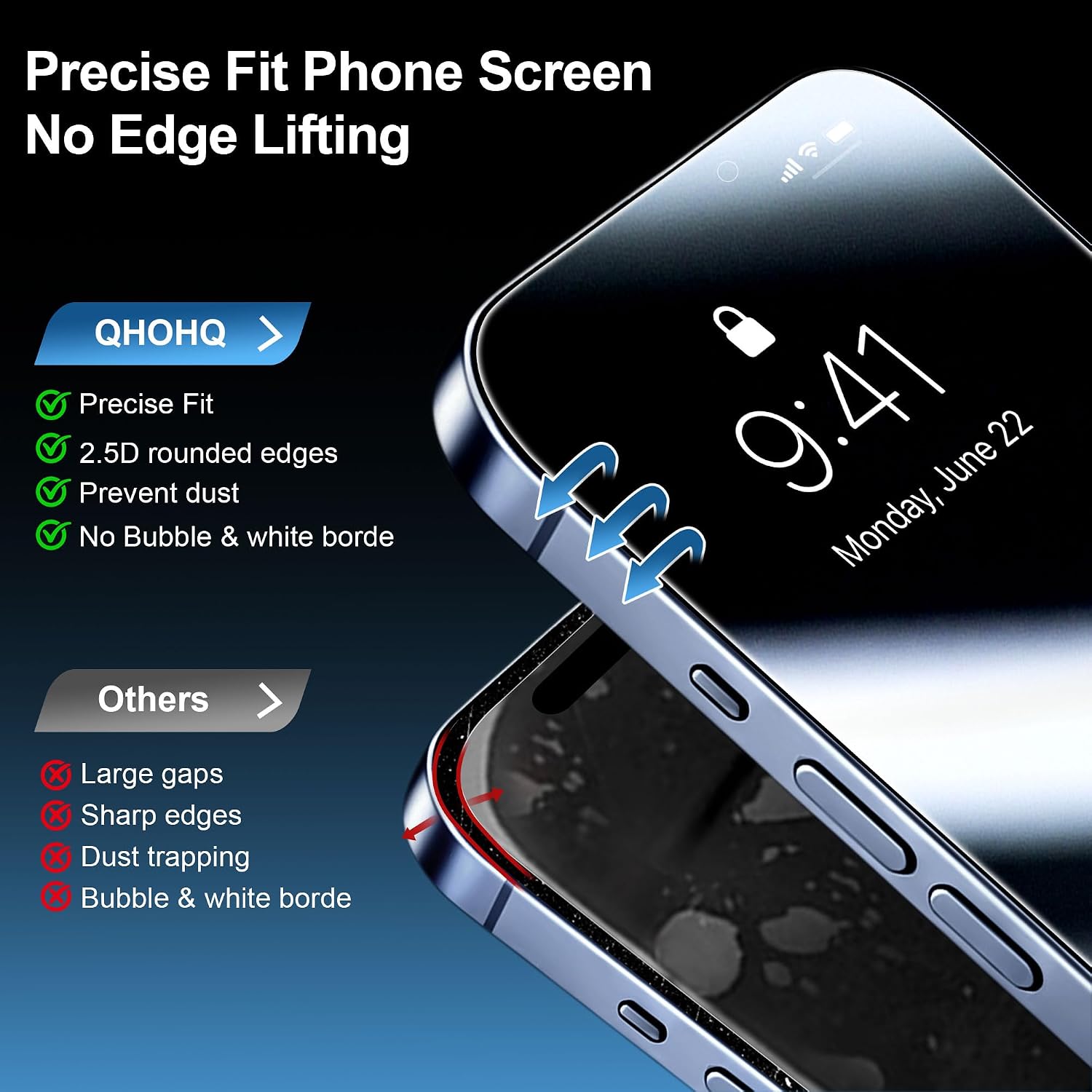 Detalle de QHOHQ iPhone 18 Pro 6.3-Inch Privacy Screen Protector, 9H+ Tempered Glass