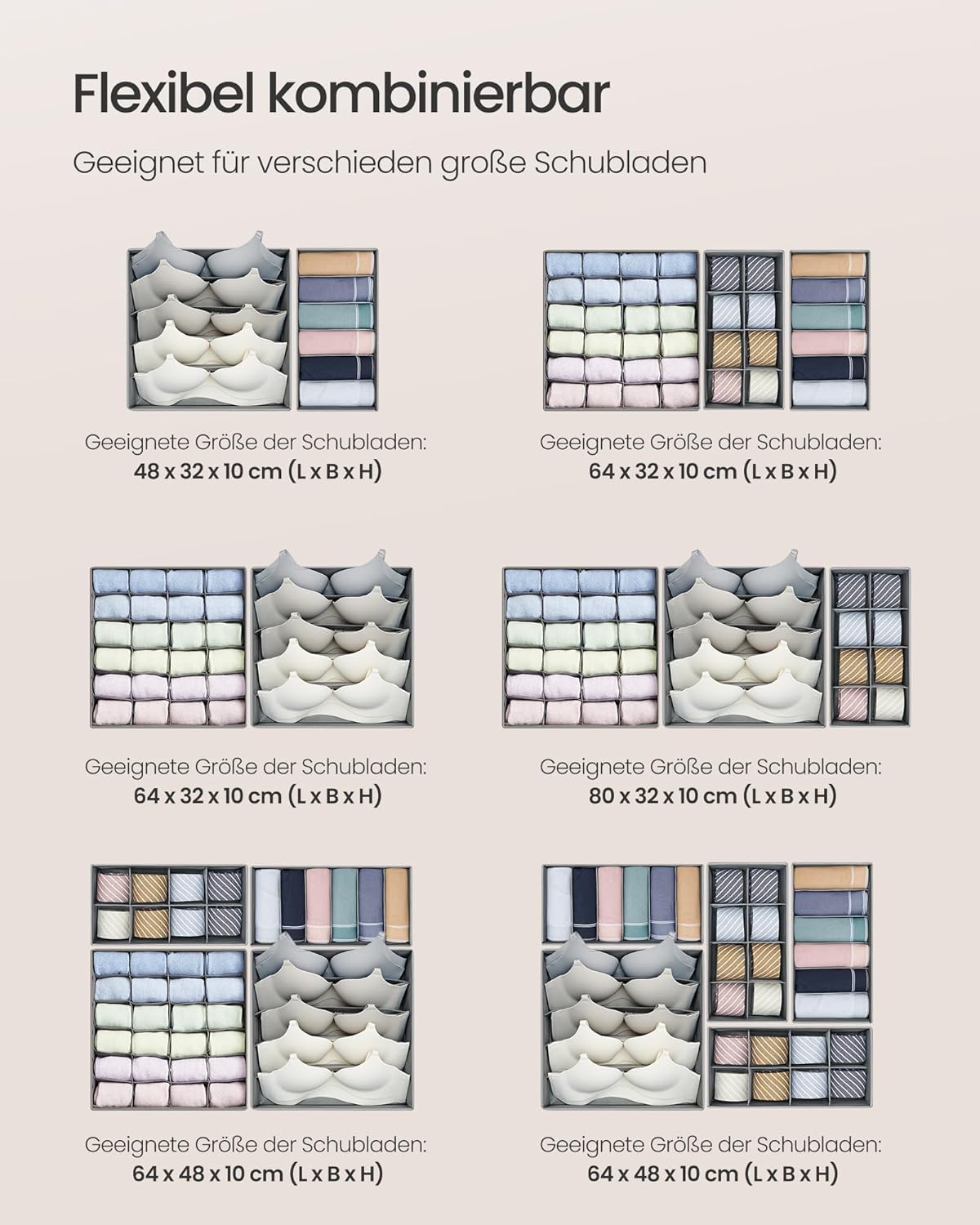 Thumbnail 4 de SONGMICS Unterwäsche-Organizer-Set (8-teilig) RUS008G01 – faltbare Schubladen-Organizer für BHs, Socken & mehr