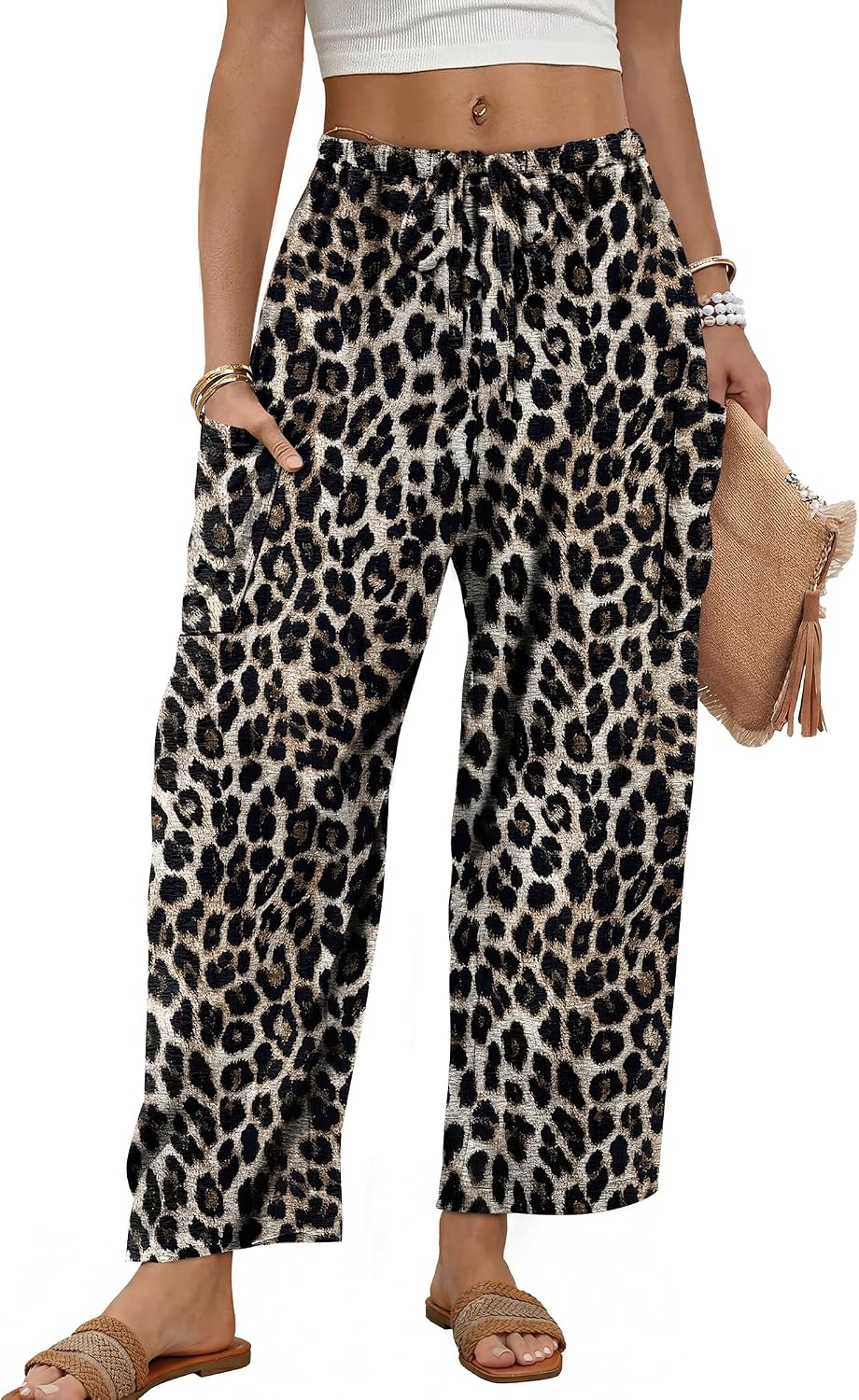 Thumbnail 6 de Sampeel Wide Leg Pants for Women – Barrel Palazzo Elastic Waist with Pockets