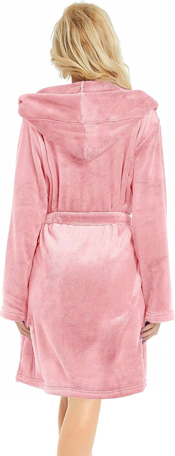 Detalle 2 de U2SKIIN Damen-Bademantel mit Kapuze – Kurz, flauschig und warm