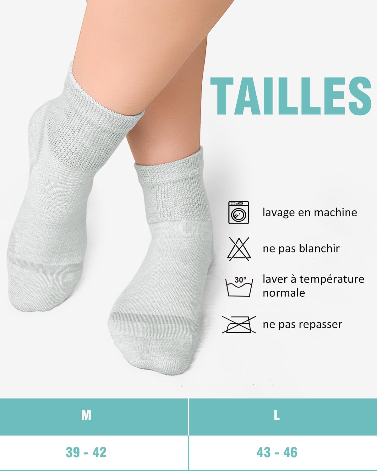 Detalle de ZFSOCK Chaussettes diabétiques sans élastique (bambou) sans couture — modèle extra large