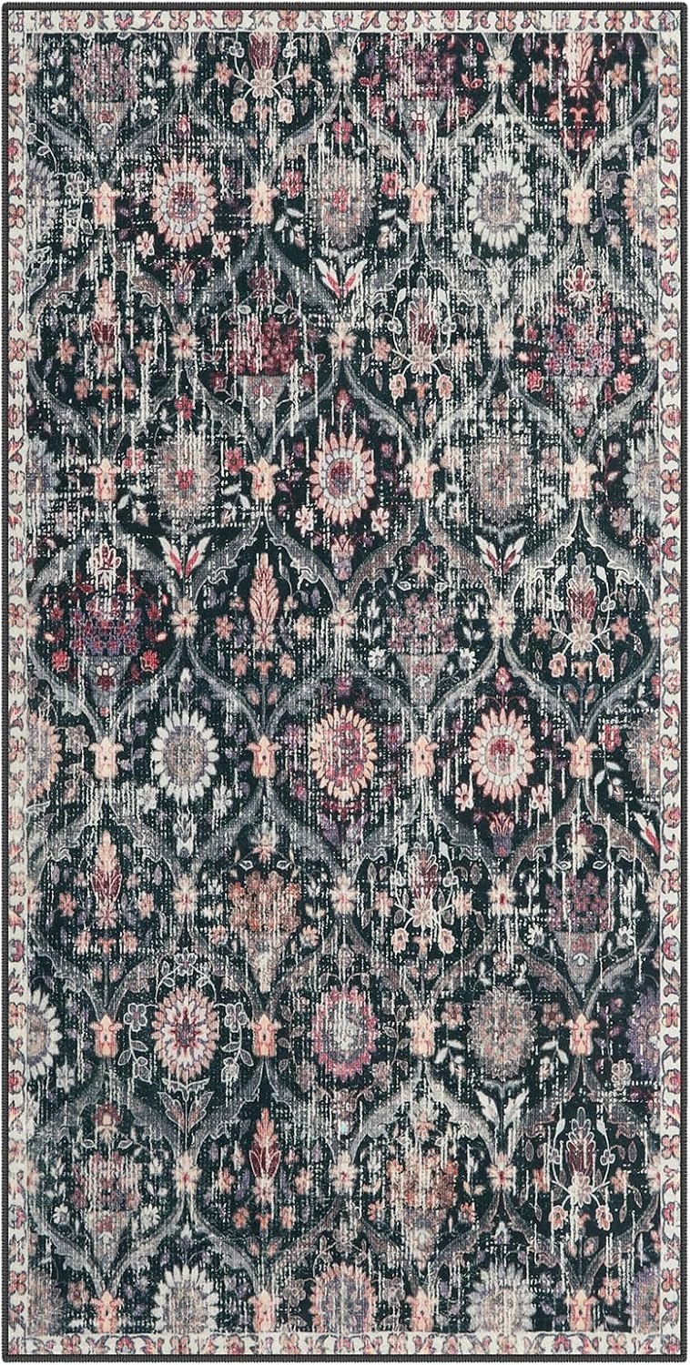 Thumbnail 6 de Lahome Elise 2x4 Non-Slip, Washable Moroccan Trellis Rug (Black/Multi) for Entryway and More