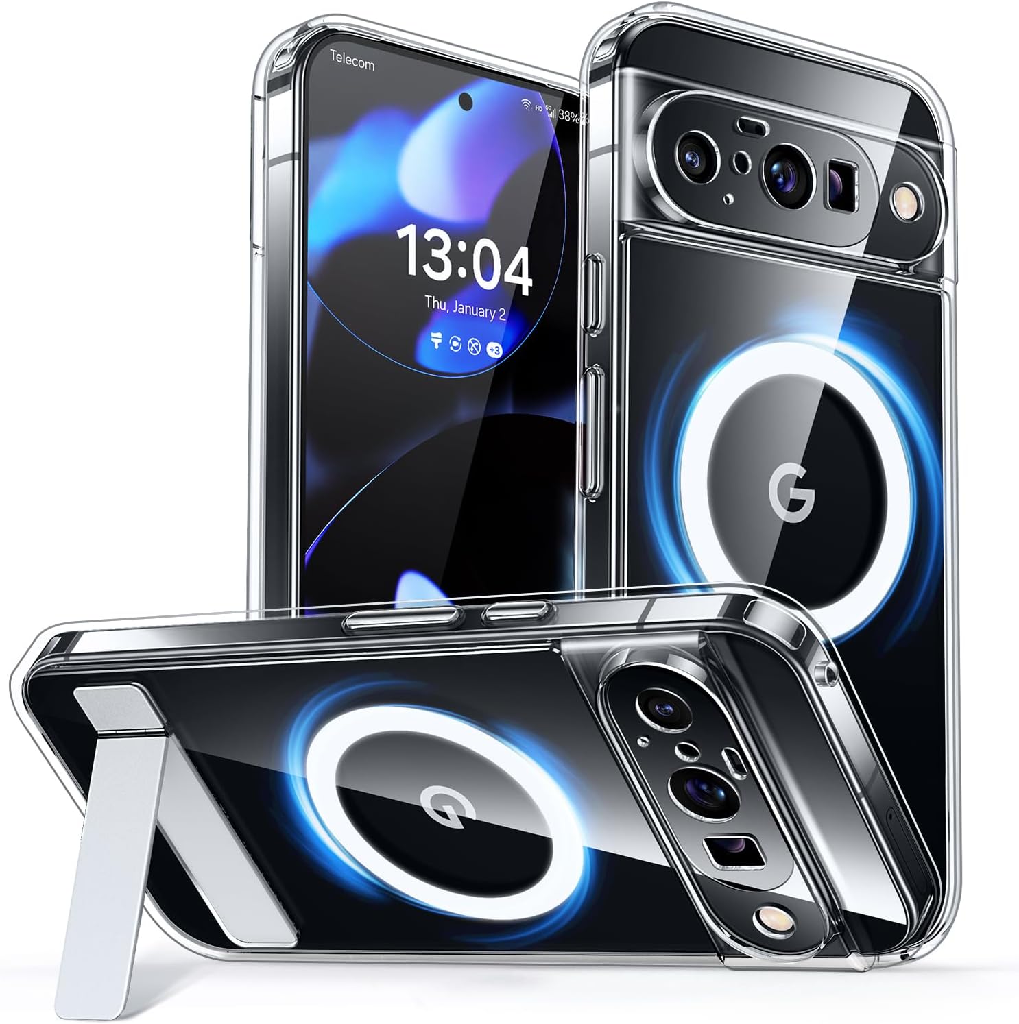 Detalle de CANSHN Cover Magnetica per Google Pixel 10 con Cavalletto – trasparente