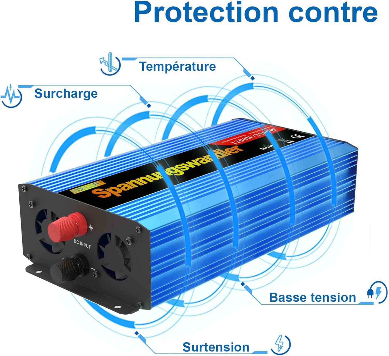 Thumbnail 1 de EDECOA Convertisseur 12V/220V 1200W à onde sinusoïdale modifiée avec écran LCD et câbles
